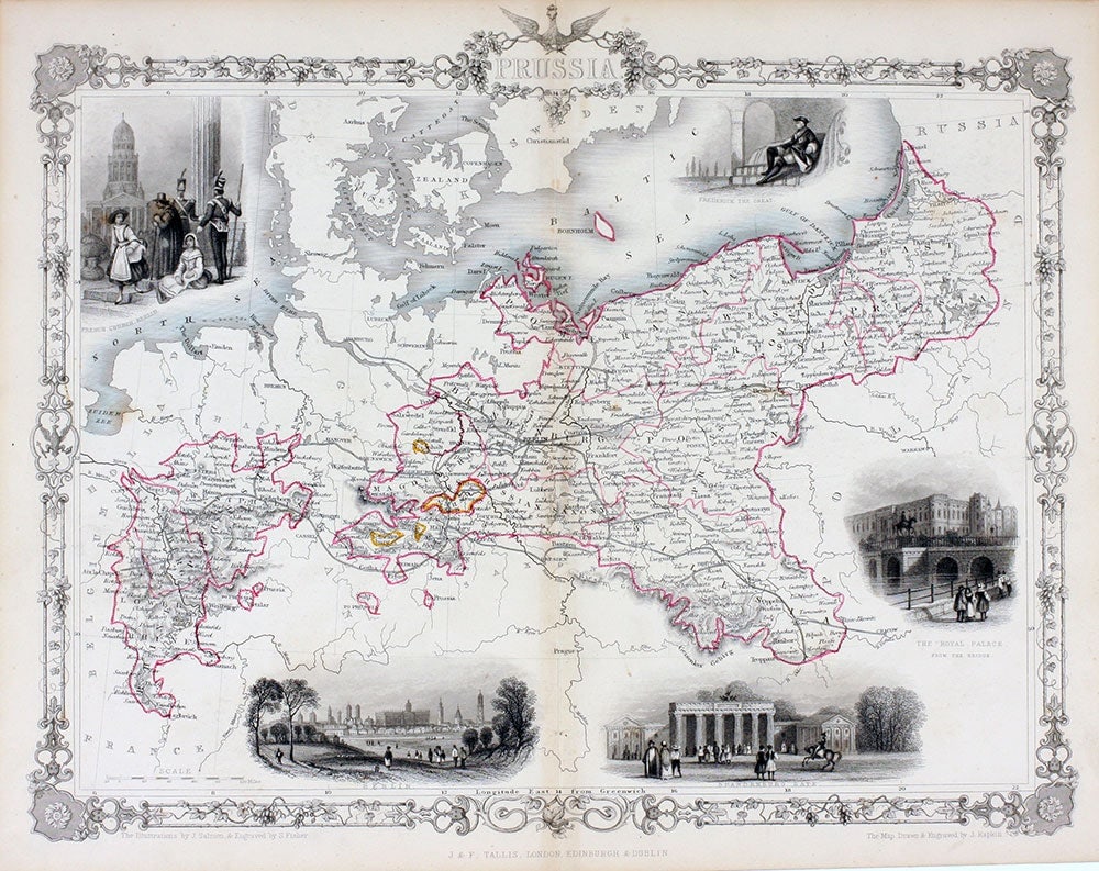 Prussia, antique map with vignette views.  [Germany]  Tallis map, 1854. (1 of 1)