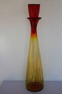 Blenko Floor Vessel/Bottle with Stopper by Wayne Husted: Architectural hand blown floor vessel/bottle with stopper by Wayne Husted for Blenko. Bottle (without stopper) is 30" high and 8" diameter. Stopper is 11.5" high abnd 4.75" diameter. Bottle (with stop