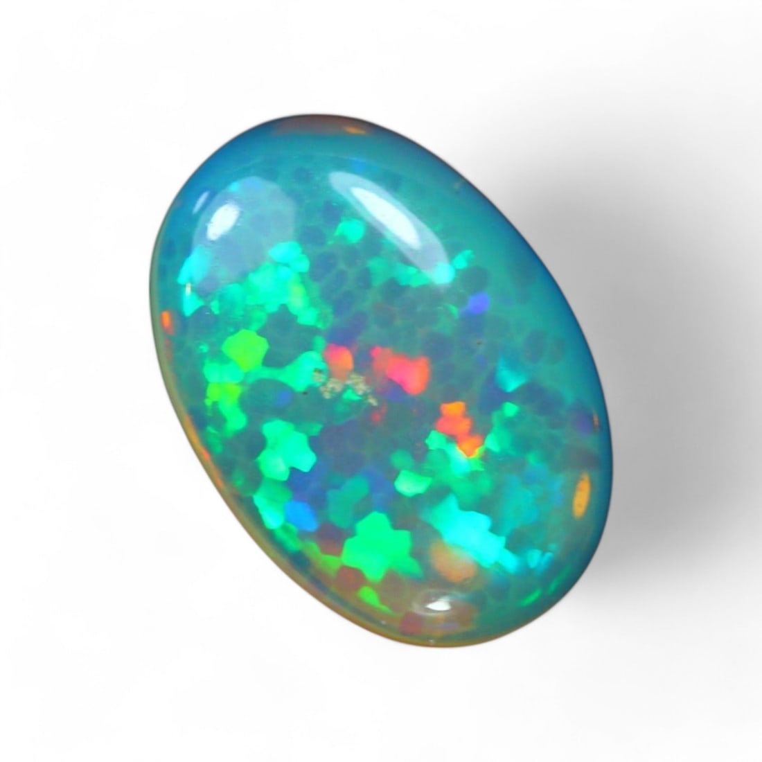 2.76 Carat Natural Ethiopian Welo Opal Solid Cabochon: Auction lot of Ethiopian Welo Opal Gem Type: Natural Welo Opal Carat Weight: 2.76Ct Dimension: 14.1 x 10.4 x 3.5 mm Origin: Ethiopian Treatment: Unheated/Untreated Type: Cabochon, Polished SKU: S8 Bir