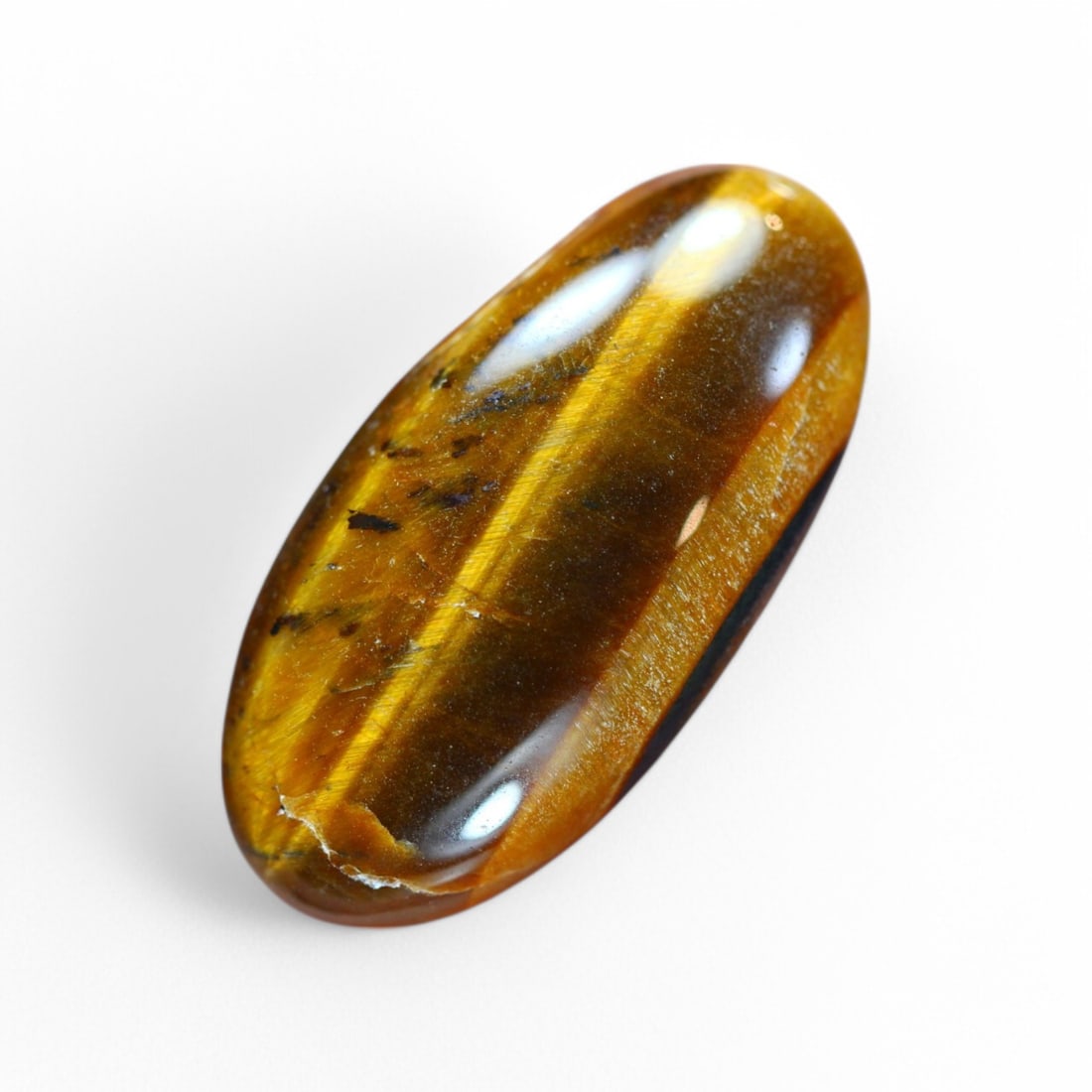 38.91 Carat Natural Golden Tiger Eye Cabochon: Auction lot of Africa Tiger Eye Gem Type: Natural Tiger Eye Carat Weight: 38.91Ct Dimension: 36.1 x 18.0 x 7.0 mm Origin: Africa Treatment: Unheated Type: Cabochon, Polished Birthstone for June and is