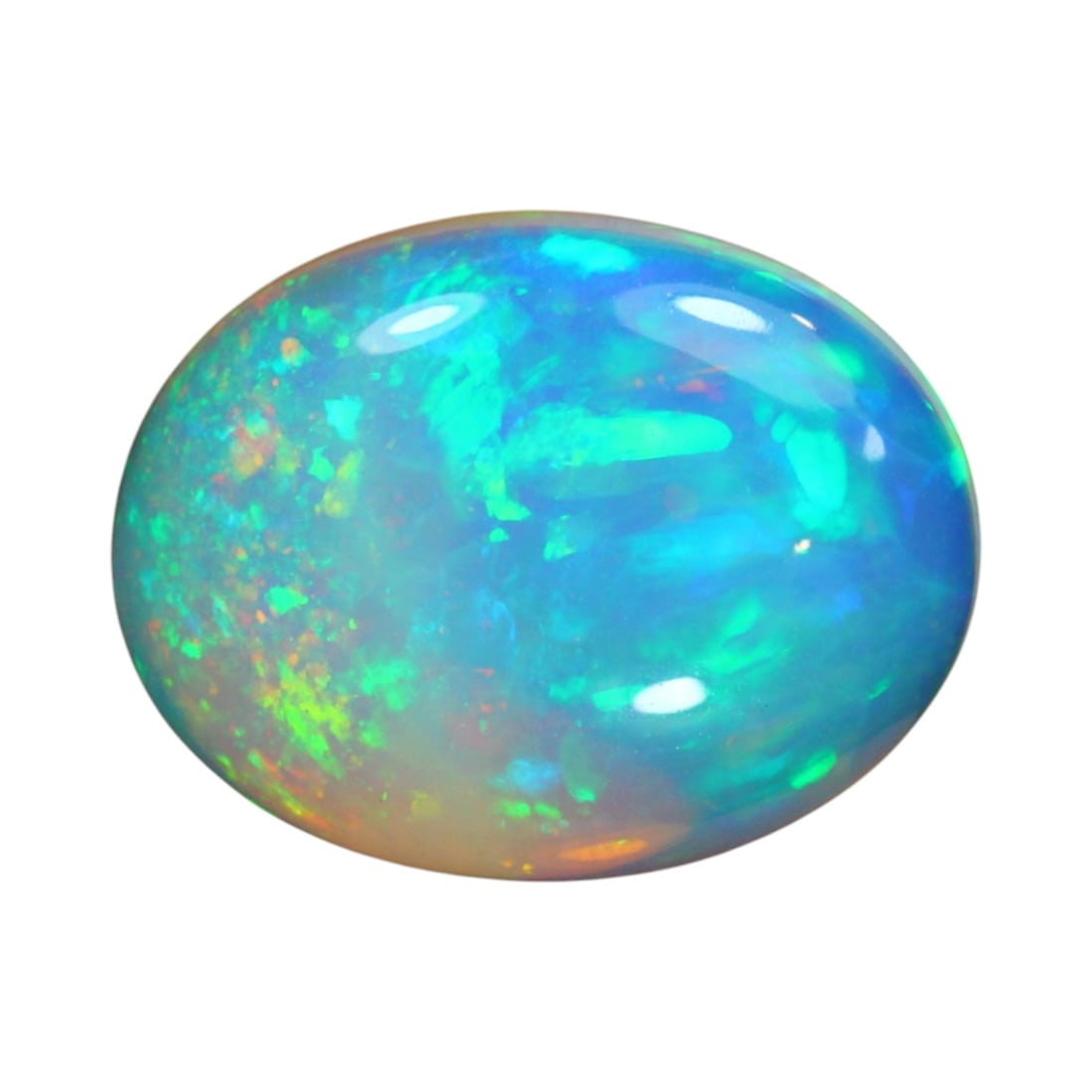 4.16 Carats Neon Aqua Opal Cabochon - Natural Ethiopian Welo Stone: A luminous swirl of cool blue, lime green, and fiery orange plays across this dazzling opal cabochon, creating the illusion of glowing motion beneath a tranquil, watery surface. The gemstone's high tr