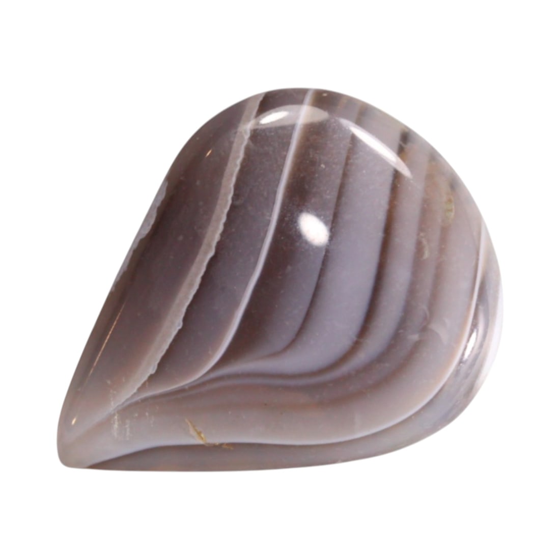 18.24 Carats Banded Gray Agate Cabochon - Natural Brazilian Stone: This 18.24-carat agate cabochon presents wide, flowing bands in a harmonious blend of pale gray, ivory, and soft taupe. Shaped into a generously sized cushion measuring approximately 25 x 20 x 5 mm, i