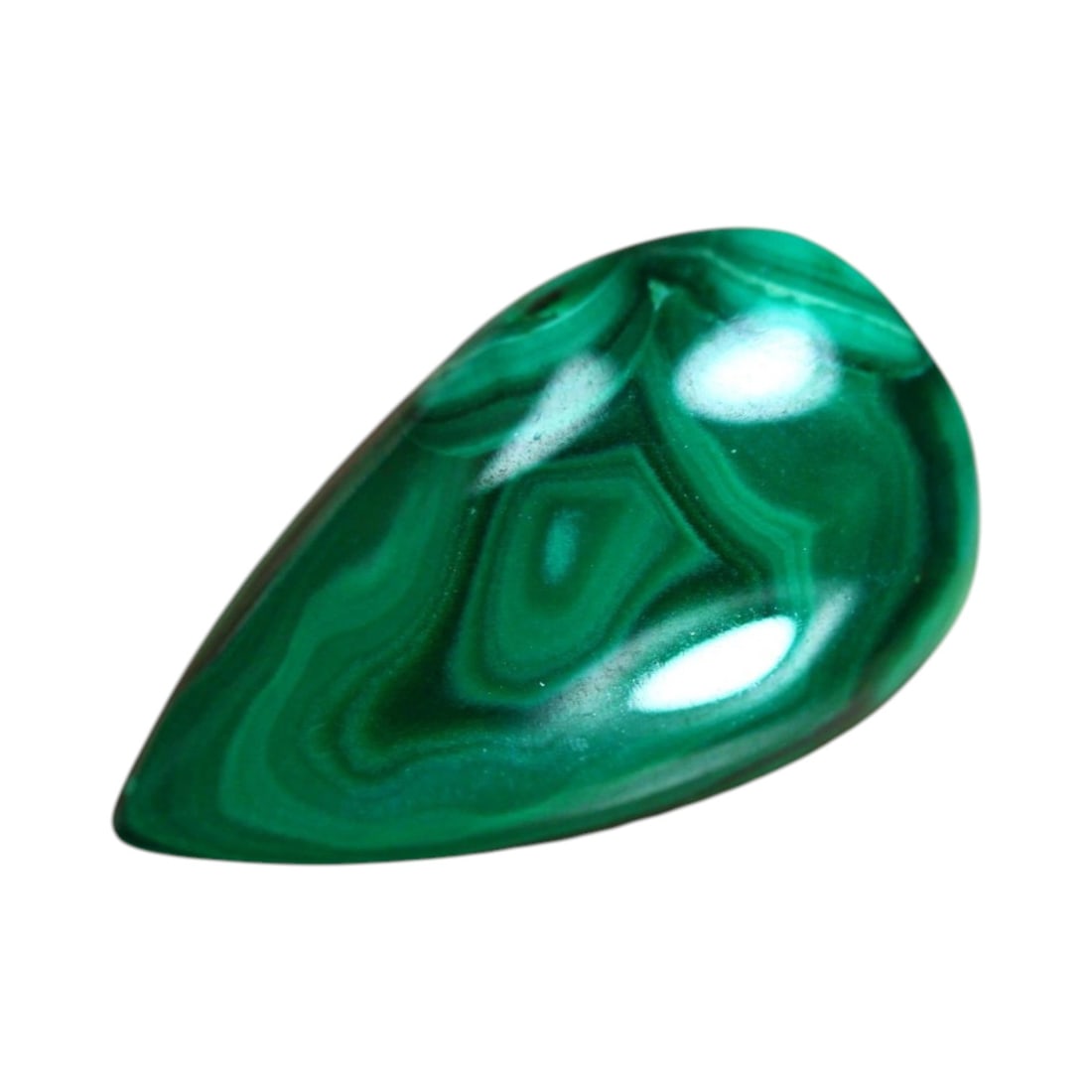 24.36 Carats Malachite Pear Cabochon - Natural Zaire Origin: This striking malachite cabochon displays the classic deep forest-green hues and mesmerizing banded patterns that make this mineral so desirable among collectors and artisans alike. Weighing an impres