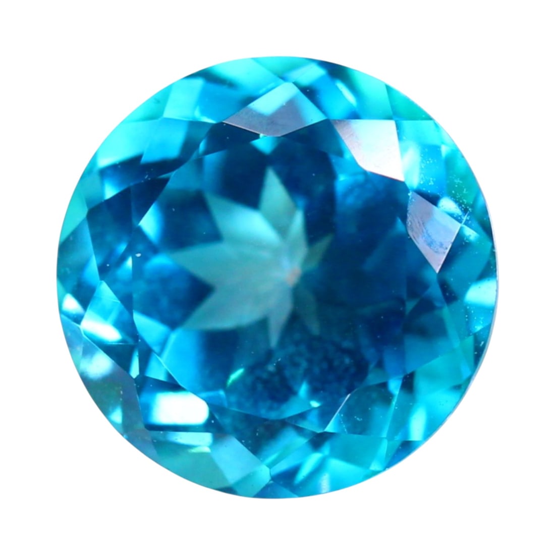 3.52 Carats Neon Blue Paraiba Color Topaz Round - Natural Brazilian Stone: This vivid gemstone bursts with an intense neon blue hue, reminiscent of the prized Paraiba tones, offering a dazzling visual presence in a brilliant round cut. Measuring approximately 9x6mm, the gem 