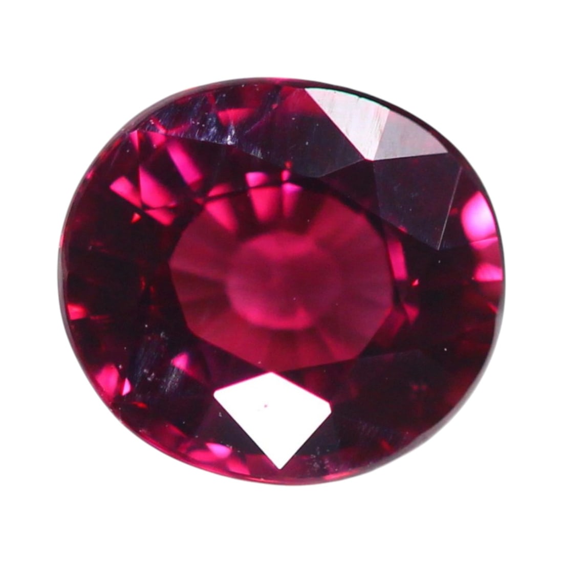 2.04 Carats Vivid Raspberry Red Garnet Oval - Natural Mozambique Stone: This 2.04-carat garnet bursts with saturated raspberry red tones, offering brilliant internal reflections and a richly polished surface. Measuring approximately 7.8 x 7.0 x 4.3 mm, the oval cut enhanc
