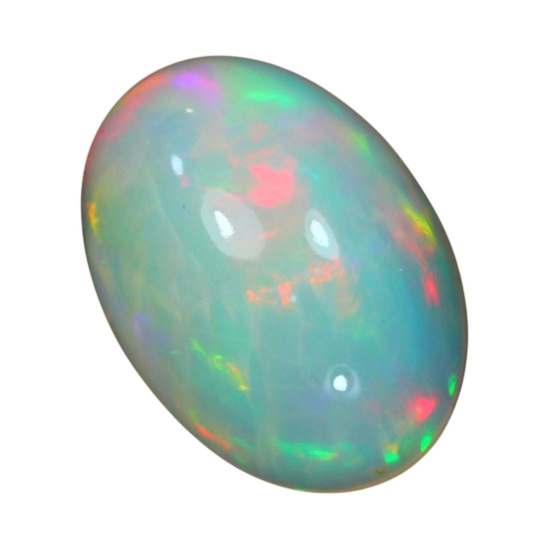 3.90 Carats Play-of-Color Opal - Natural Ethiopian Welo Gem: This 3.90 carat Ethiopian opal comes alive with a dazzling play-of-color, featuring vibrant flashes of red, green, orange, and violet across its polished cabochon surface. Measuring 14 x 10.1 x 6.1 mm