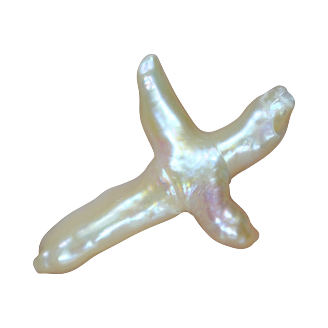 25.83 Carats Iridescent White Keshi Pearl - Natural Freeform Cultured Gem (Drilled): A bold and luminous statement, this substantial Keshi pearl exhibits a radiant white base laced with shimmering undertones of gold, lilac, and pink. Its striking abstract form-reminiscent of a branchi