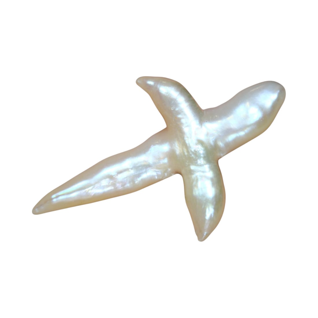 20.83 Carats Iridescent White Keshi Pearl - Natural Freeform Cultured Gem (Drilled): Radiant and sculptural, this Keshi pearl glows with a luminous white body infused with shimmering hints of blush, icy blue, and golden undertones. Its striking, angular form evokes the shape of a wing