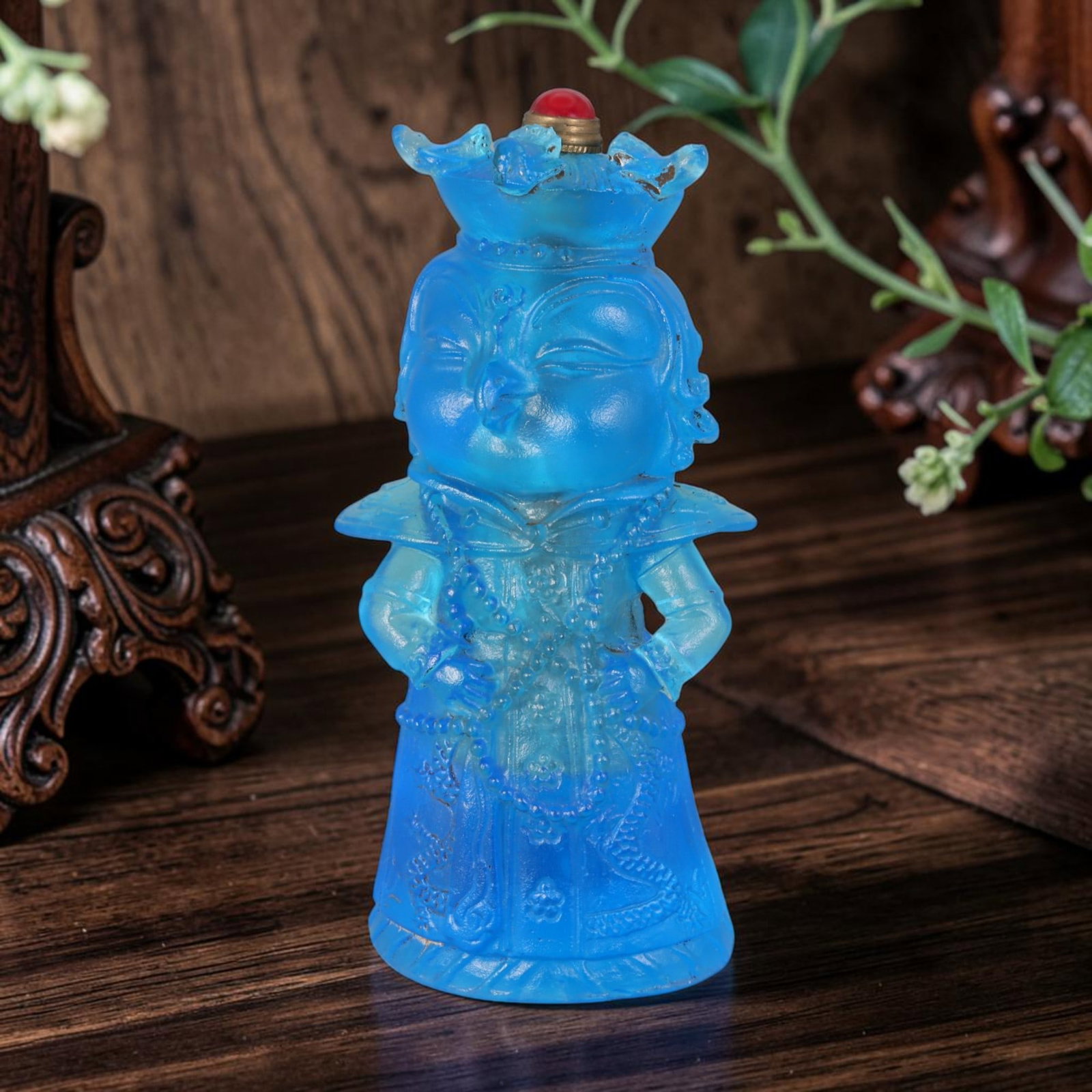 Vintage Chinese Liuli Glass Snuff Bottle - Carved Imperial Queen Figurine Vessel, 32AS (1 of 2)