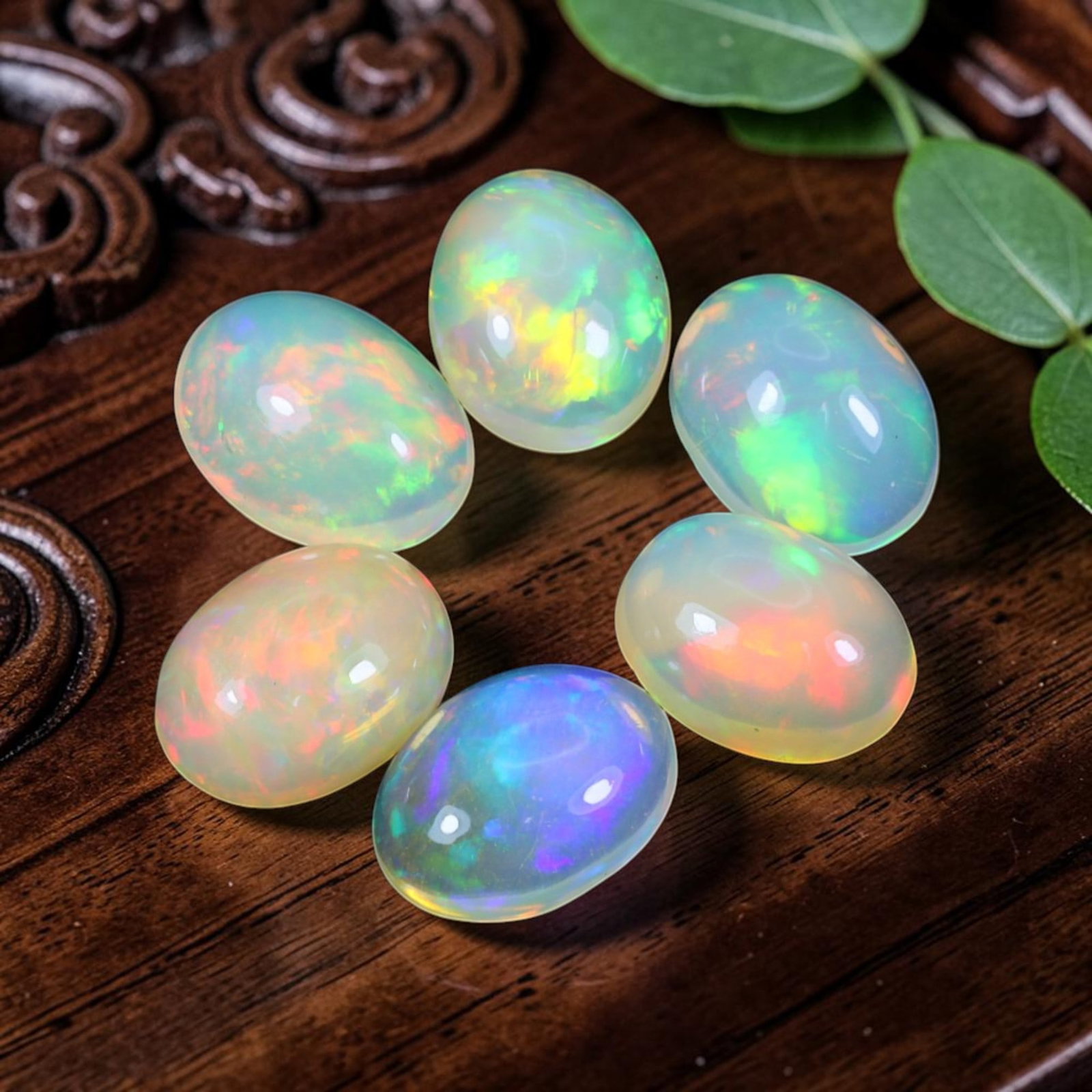 6.43 Carats Natural Ethiopia Welo Opal Oval Cabochon Parcel, 86WC: This curated parcel features six polished oval cabochons of genuine natural Ethiopia Welo Opal, sourced from the famous Welo opal mining region of Ethiopia. Each calibrated gem measures approximately 