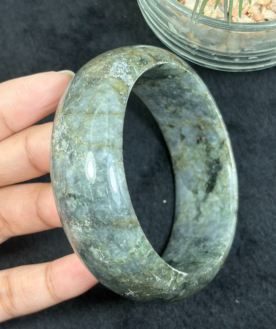 Natural Burmese Type A Dark Moss Green Jadeite Bangle, 57mm Inner Diameter, 36AV (1 of 2)