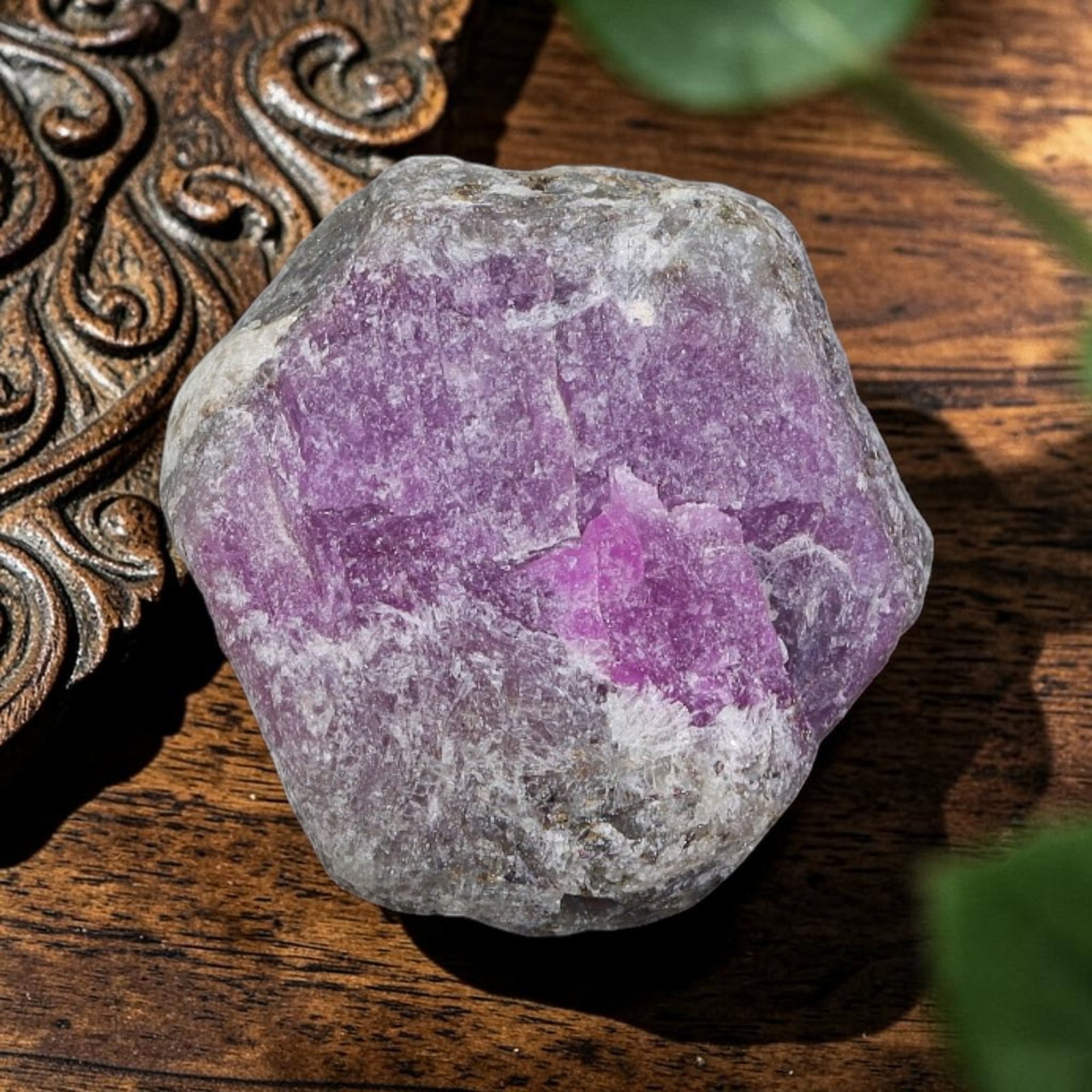 29.09ct Natural Mauritania Ruby Rough (Unheated), 48AT: Natural unheated corundum rough mined from Mauritanian gem deposits, featuring rounded irregular matrix form with a prominent concentrated patch of vivid magenta-pink ruby corundum set within pale tra