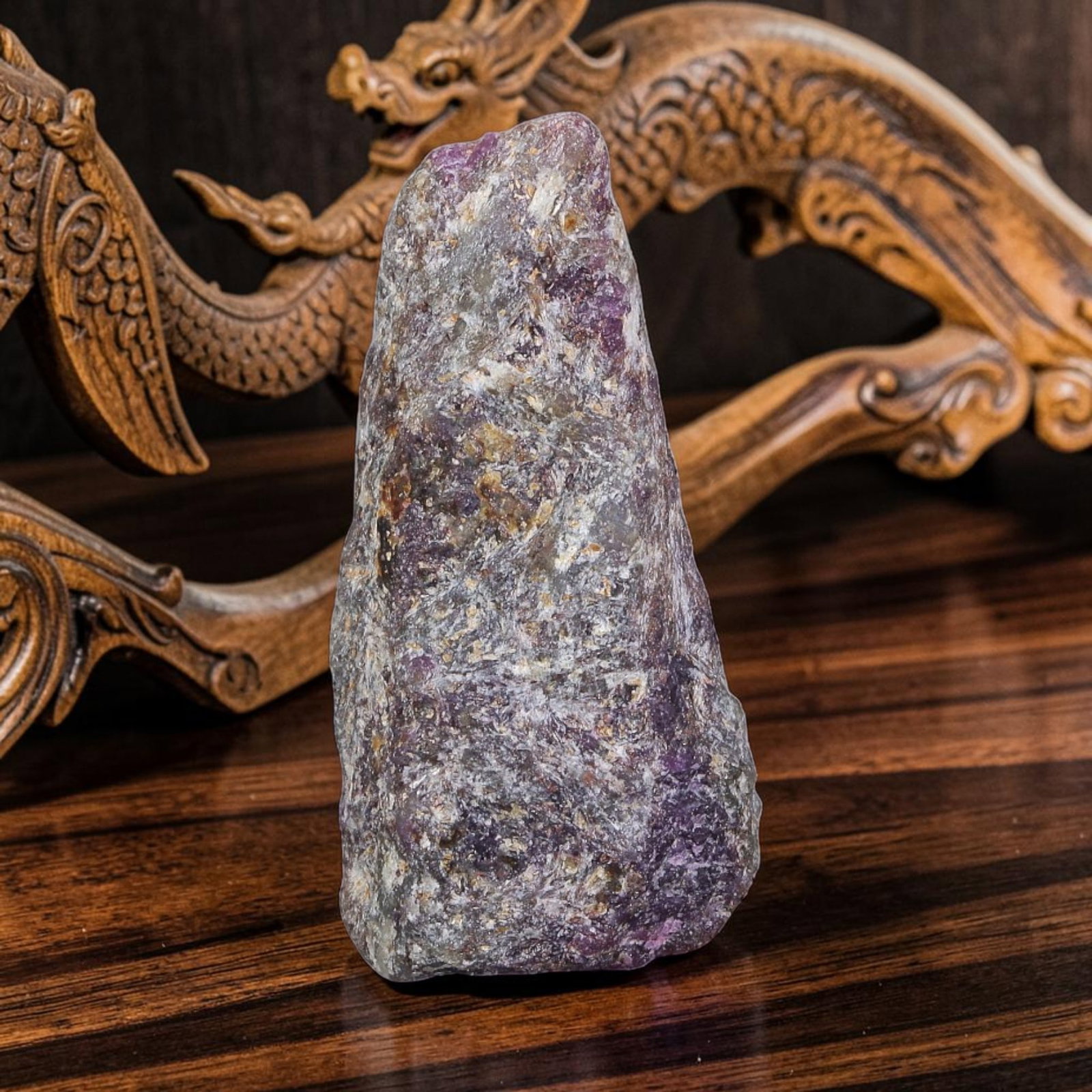 28.28ct Natural Mauritania Ruby Rough (Unheated), 61AT: Natural unheated corundum rough sourced from Mauritania gem deposits, featuring a tapered upright crystalline form blanketed by grey silicate host matrix with scattered patches of deep magenta-pink ru