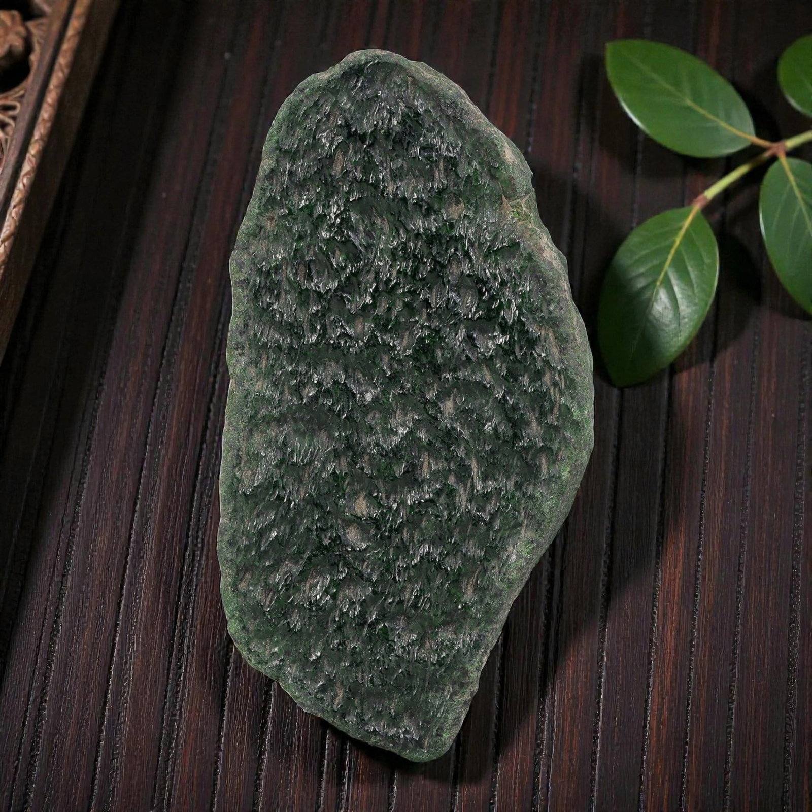 865Ct Natural Type A Burmese Jadeite Jade Rough Stone - Green Raw Material, 16ZB: Natural Type A Burmese jadeite rough stone, displaying a deep saturated dark green hue with a distinct fibrous crystalline texture across its surface. The stone retains its uncut, raw form, showcasing