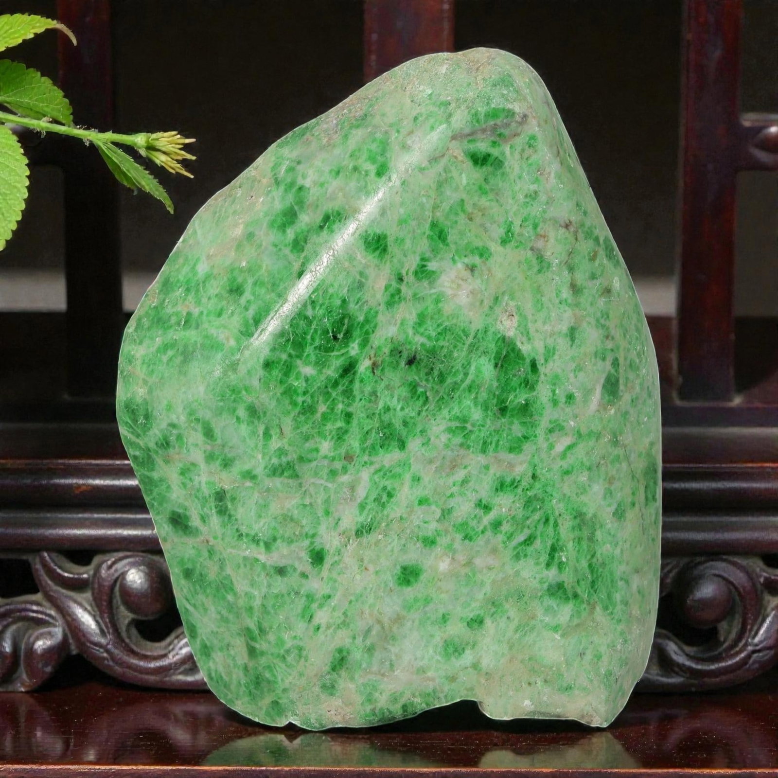 975Ct Natural Type A Burmese Jadeite Jade Rough Stone - Green Raw Material, 17ZB: Natural Type A Burmese jadeite rough stone, displaying a vibrant, saturated green hue with natural crystalline veining and translucency across its surface. The stone retains its uncut, raw form, showc