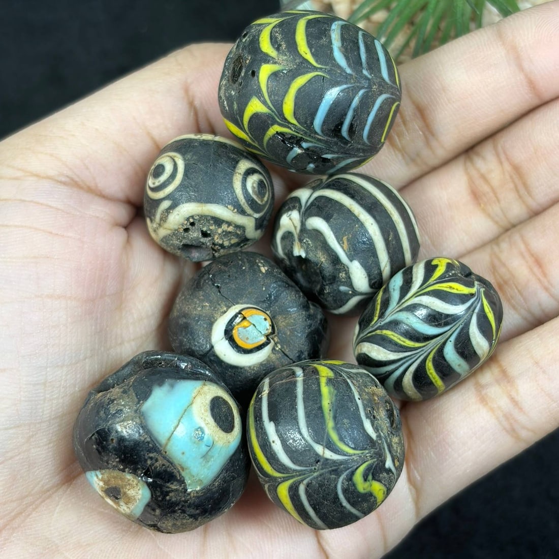 Lot of 7 Antique Islamic Glass Beads, Circa 9th-14th Century, 27AS (1 of 1)