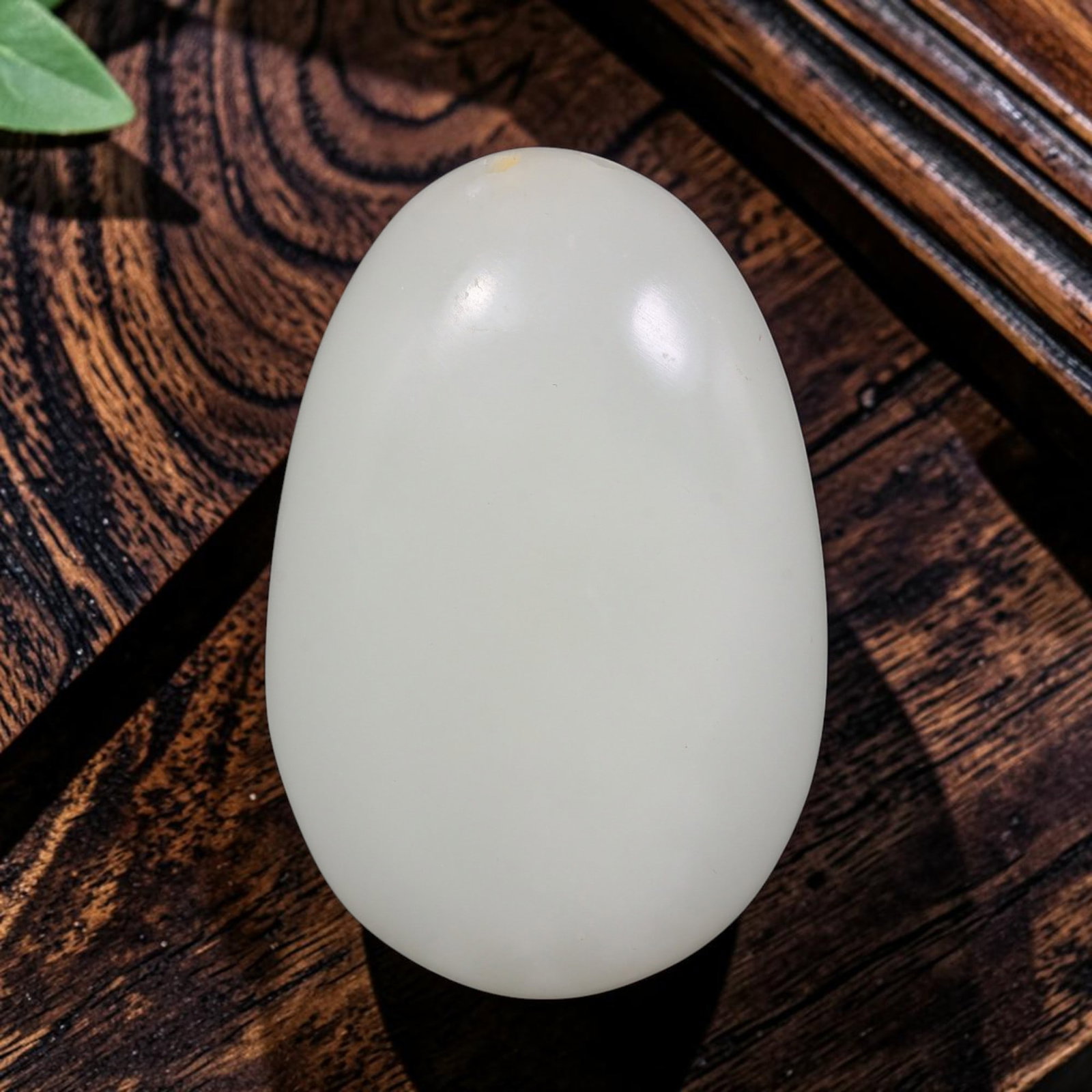 Vintage White Nephrite Jade Pebble - Chinese Drilled Pendant Stone, 63AS: This smooth oval form is crafted from solid white nephrite jade pebble, uniformly hand polished to soft rounded contours across all faces. A clean suspension drill hole is set at the upper apex for co