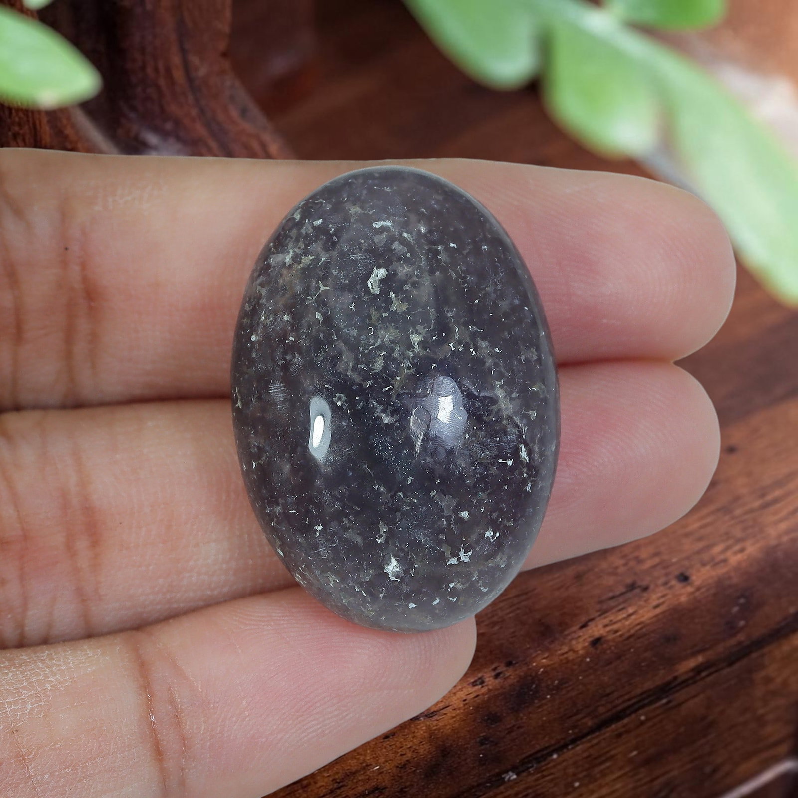 41.9ct Natural Grape Agate Dark Grey Speckled Oval Cabochon, 88AP: Expertly polished natural grape agate oval cabochon with a substantial thick high domed profile and flat base, ideal for bold handcrafted statement rings and oversized eye-catching pendants. The stone