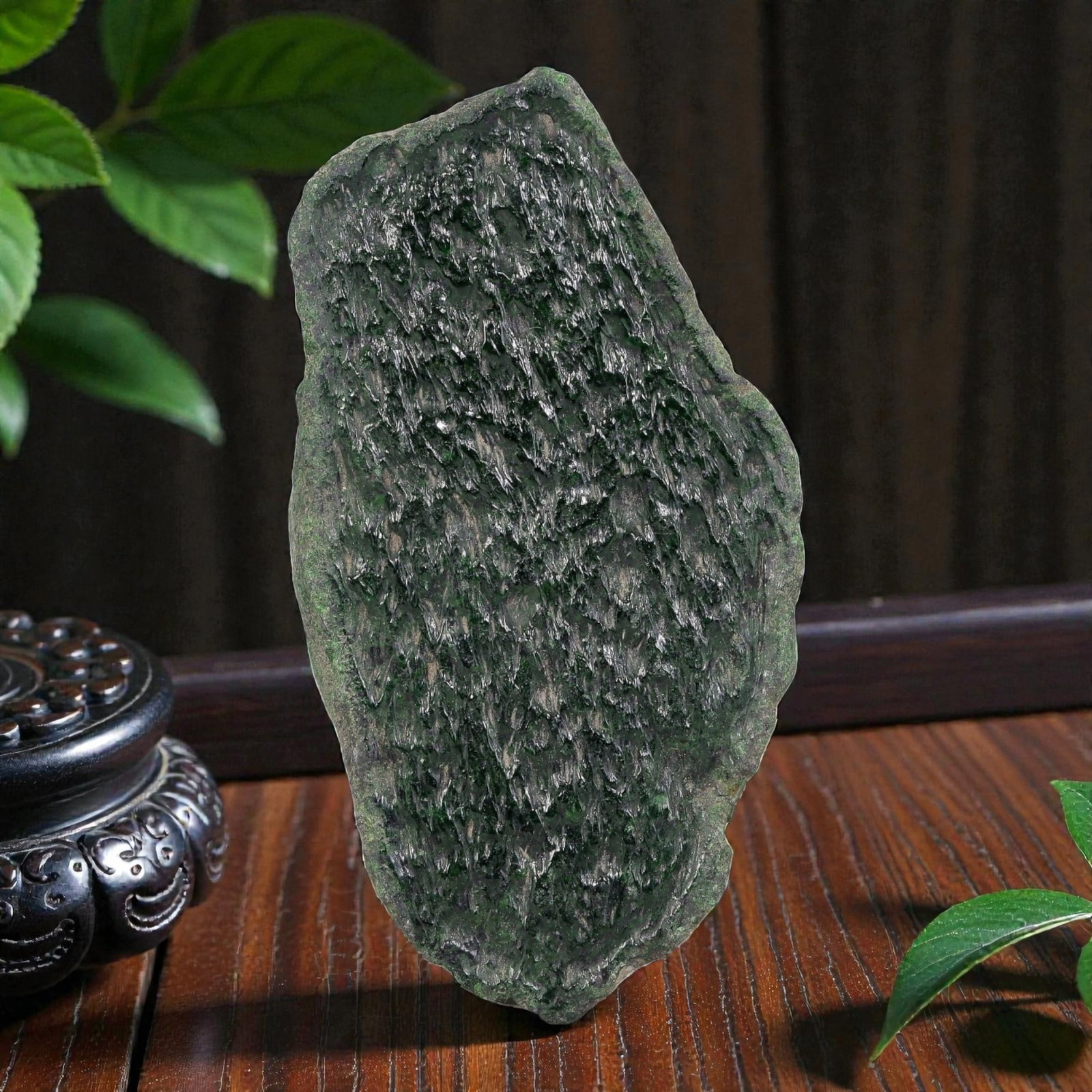 930Ct Natural Type A Burmese Jadeite Jade Rough Stone - Green Raw Material, 6ZB: Natural Type A Burmese jadeite rough stone, displaying a deep, saturated dark green hue across its surface, with distinct fibrous crystalline texture visible throughout. The stone retains its uncut, r