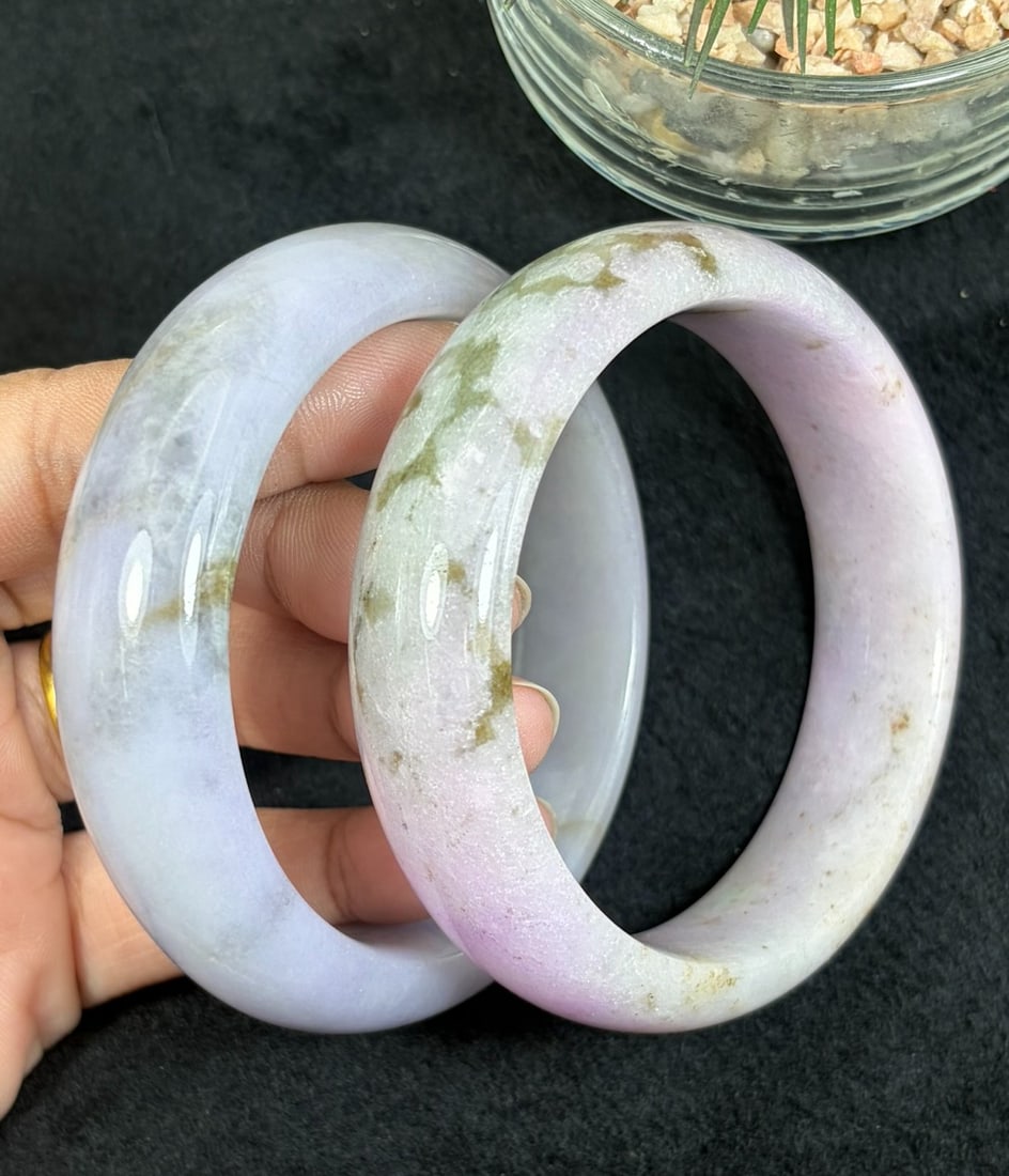 Lot of 2 Natural Burmese Type A Lavender Jadeite Bangles, 39AV (1 of 2)