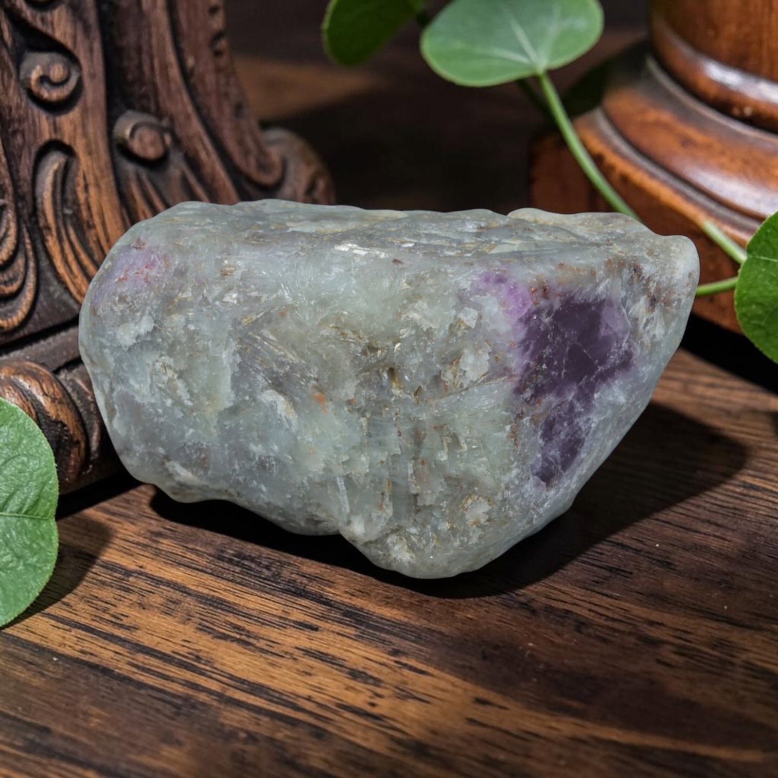 47.37ct Natural Mauritania Ruby Rough (Unheated), 73XA: This unheated Mauritania ruby rough is a captivating natural crystal specimen, featuring vivid magenta-purple ruby formations embedded in a contrasting greyish matrix. The stone's rugged, unpolished s