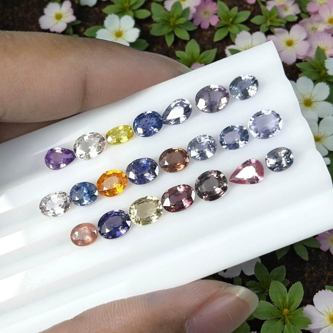 11.40 Carats Natural Multicolor Fancy Sapphire Parcel - Heated Loose Gems, 3YH: This vibrant sapphire parcel showcases an extensive spectrum of natural fancy hues, including vivid royal blue, sunny golden yellow, soft lavender lilac, delicate blush pink, warm peach-brown, pale ch