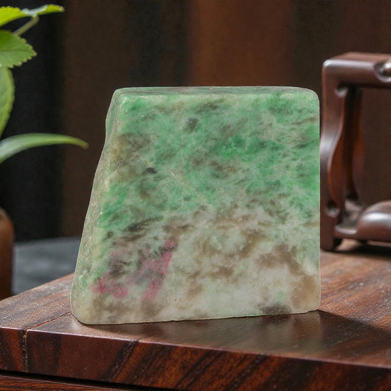 125Ct Natural Type A Burmese Jadeite Jade Sliced Rough Stone - Green & White Raw Material, 39EA: This is a sliced, partially processed rough stone of Type A Burmese jadeite jade, weighing 125 carats and measuring 3.5x3.2cm. The polished flat surface reveals a striking mix of green and white jadei