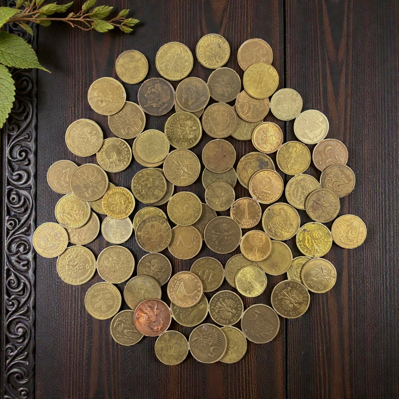 CENTRAL EUROPE: Mixed Brass Coin Bulk Lot, 3V: This diverse collection of Central European brass coins spans multiple nations and denominations, capturing the everyday currency of the late 20th century. Featuring heraldic motifs, national emblems,