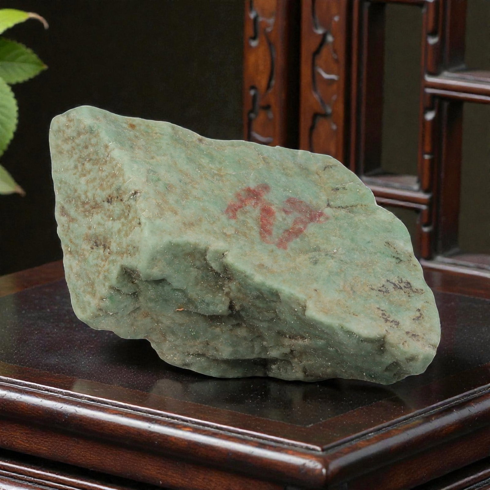 170Ct Natural Type A Burmese Jadeite Jade Rough Stone - Green Raw Material, 51EA: This is a natural, unpolished rough stone of Type A Burmese jadeite jade, measuring 5.5x3cm. The stone displays a muted light green base with natural surface textures, subtle variations in tone, and f