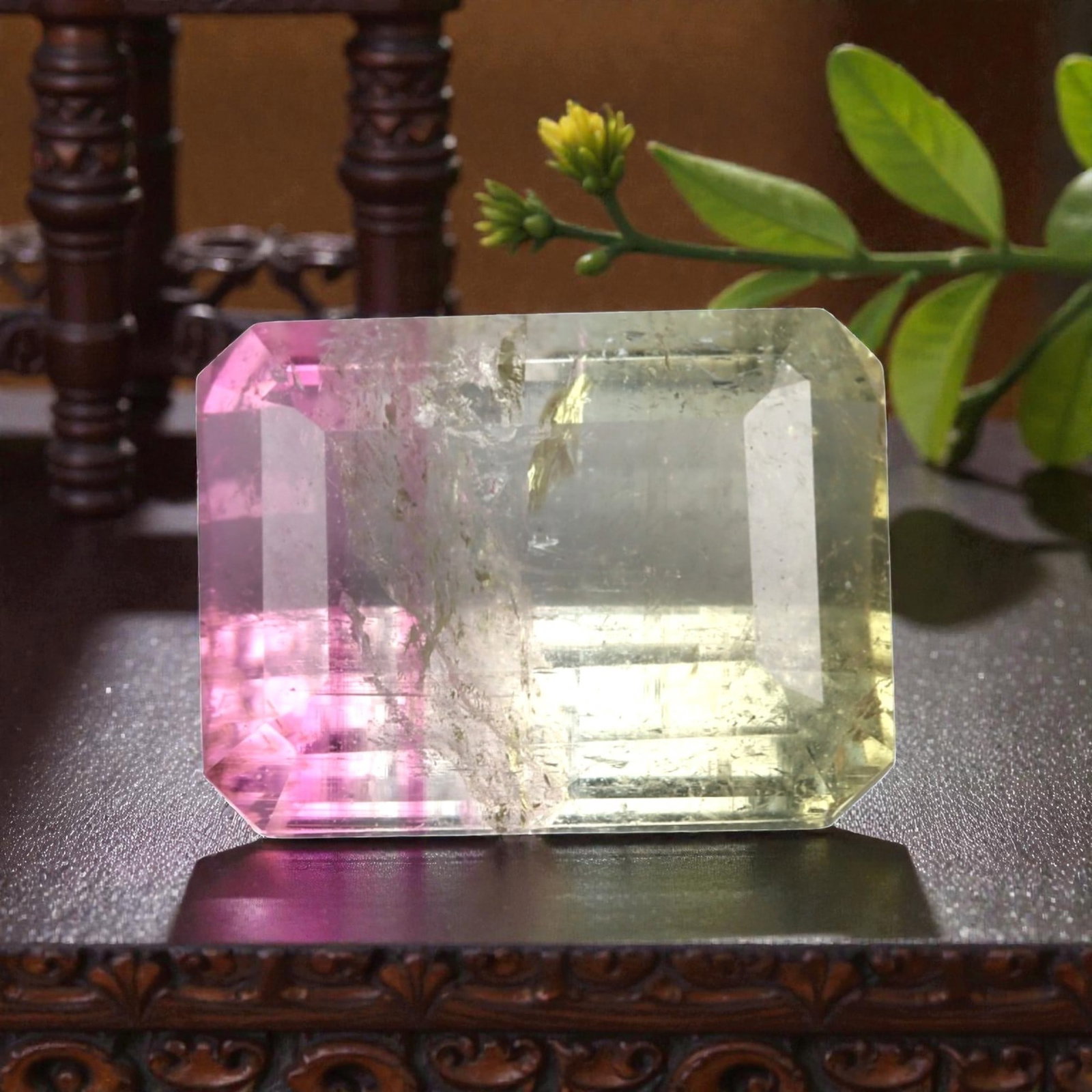 2.88 Carats Certified Bi-Color Pink Yellow Brazilian Tourmaline - 9.5x7.4mm, 66XK: This striking bi-color tourmaline presents a refined transition from soft rose pink to pale golden yellow, creating a clear and attractive color zoning across the stone. The emerald cut emphasizes thi