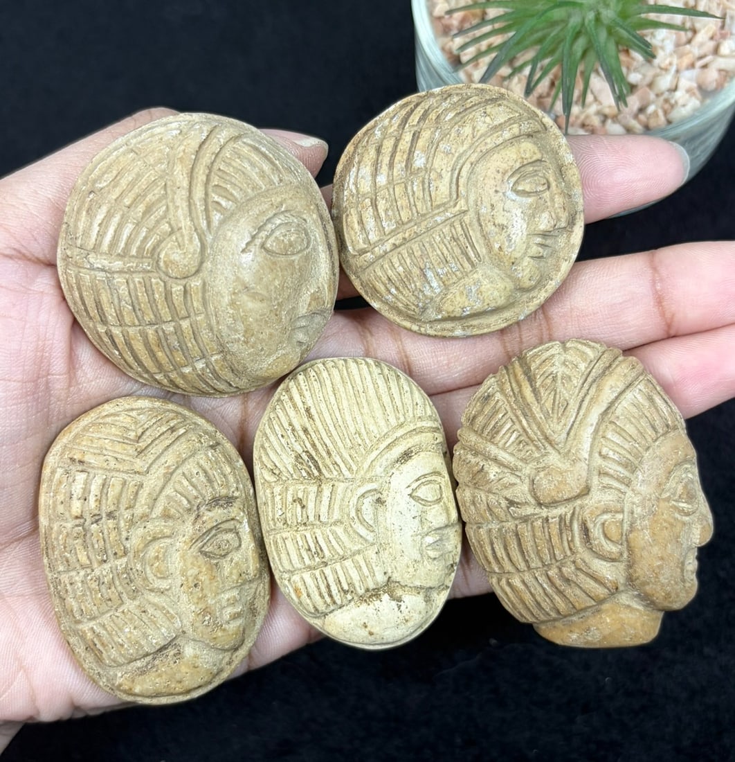 Lot Of 5 Antique Egyptian Steatite Intaglio with Profile Head Motif, 36YD (1 of 2)