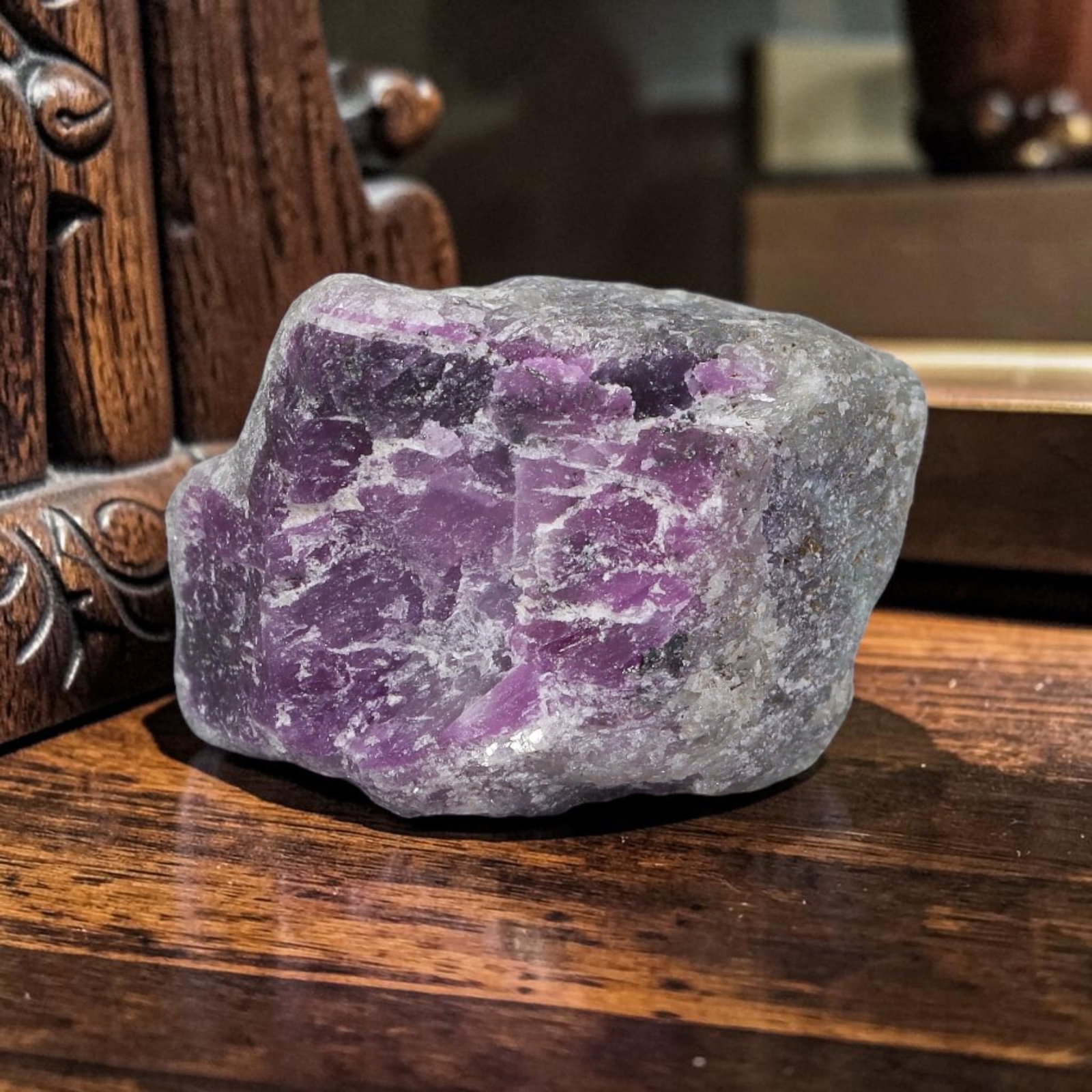 53.68ct Natural Mauritania Ruby Rough (Unheated), 55AT: Natural unheated corundum rough mined from Mauritanian gem-bearing strata, forming a substantial rounded block specimen dominated by expansive saturated magenta-pink ruby corundum crystalline clusters