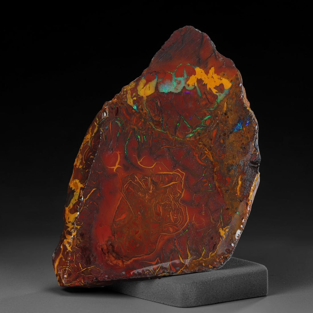 49.20ct Natural Australian Queensland Boulder Opal Sliced Slab Cutting Rough, 47YL: Natural sliced slab rough of Queensland boulder opal cutting grade, featuring rich color ironstone matrix with patterns. The face clearly reveals extensive opal veining and pocket formations running t