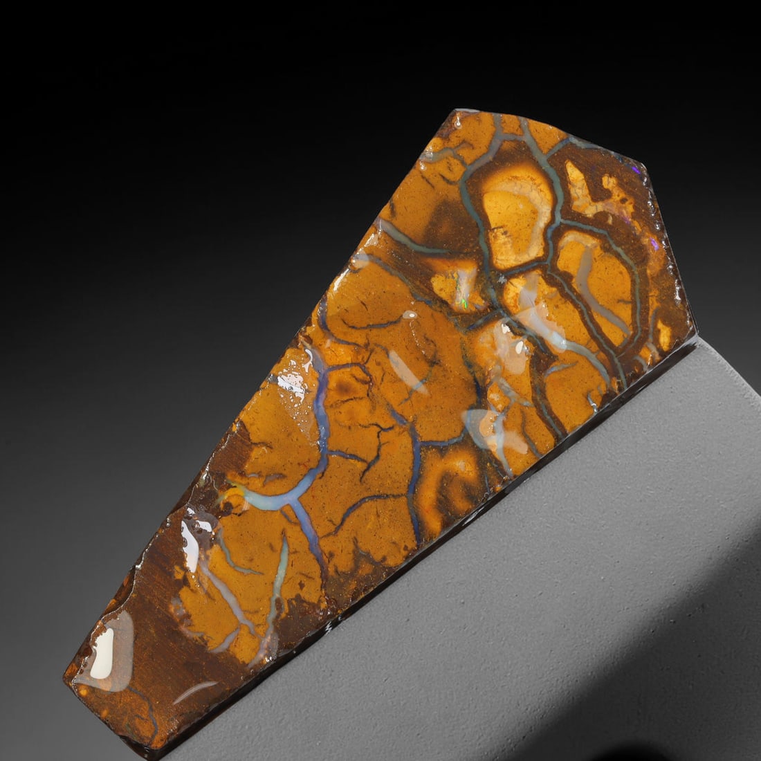 85.75ct Natural Australian Queensland Boulder Opal Sliced Slab Cutting Rough, 48YL: Natural sliced slab rough of Queensland boulder opal cutting grade, featuring rich color ironstone matrix with patterns. The face clearly reveals extensive opal veining and pocket formations running t