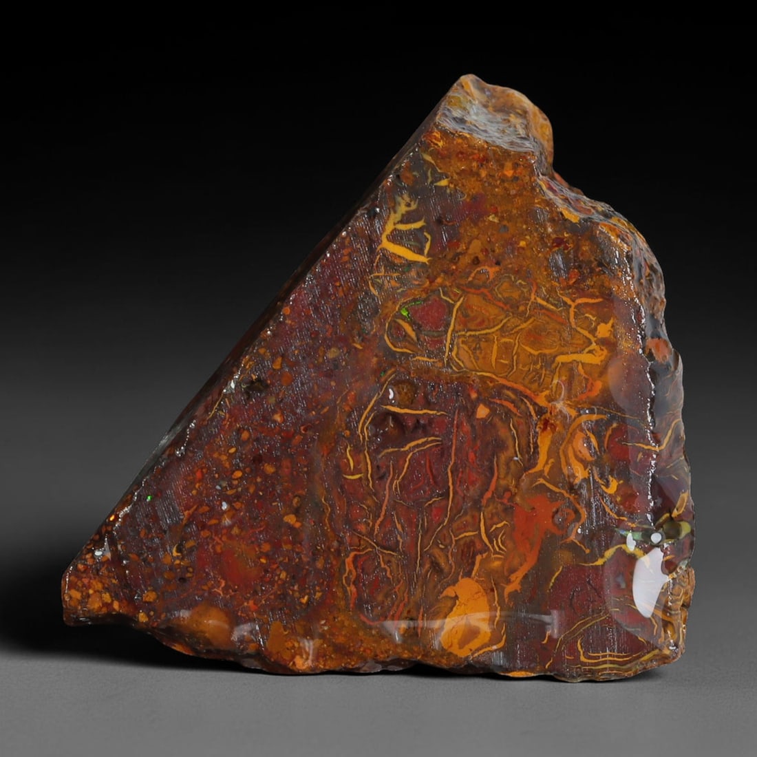 38.21ct Natural Australian Queensland Boulder Opal Sliced Slab Cutting Rough, 56YL: Natural sliced slab rough of Queensland boulder opal cutting grade, featuring rich color ironstone matrix with patterns. The face clearly reveals extensive opal veining and pocket formations running t