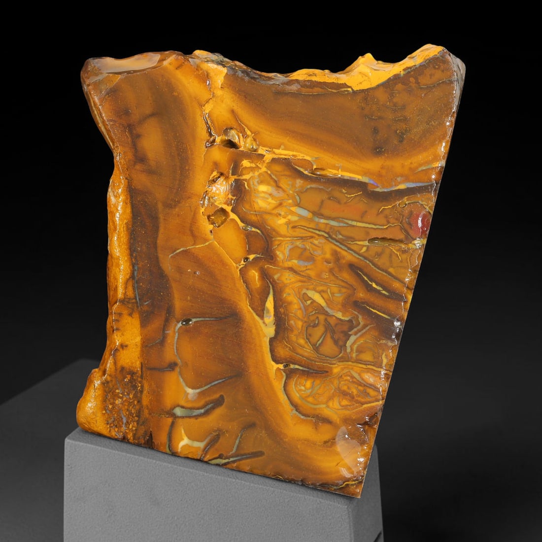 97.12ct Natural Australian Queensland Boulder Opal Sliced Slab Cutting Rough, 21YL: Natural sliced slab rough of Queensland boulder opal cutting grade, featuring rich color ironstone matrix with patterns. The face clearly reveals extensive opal veining and pocket formations running t