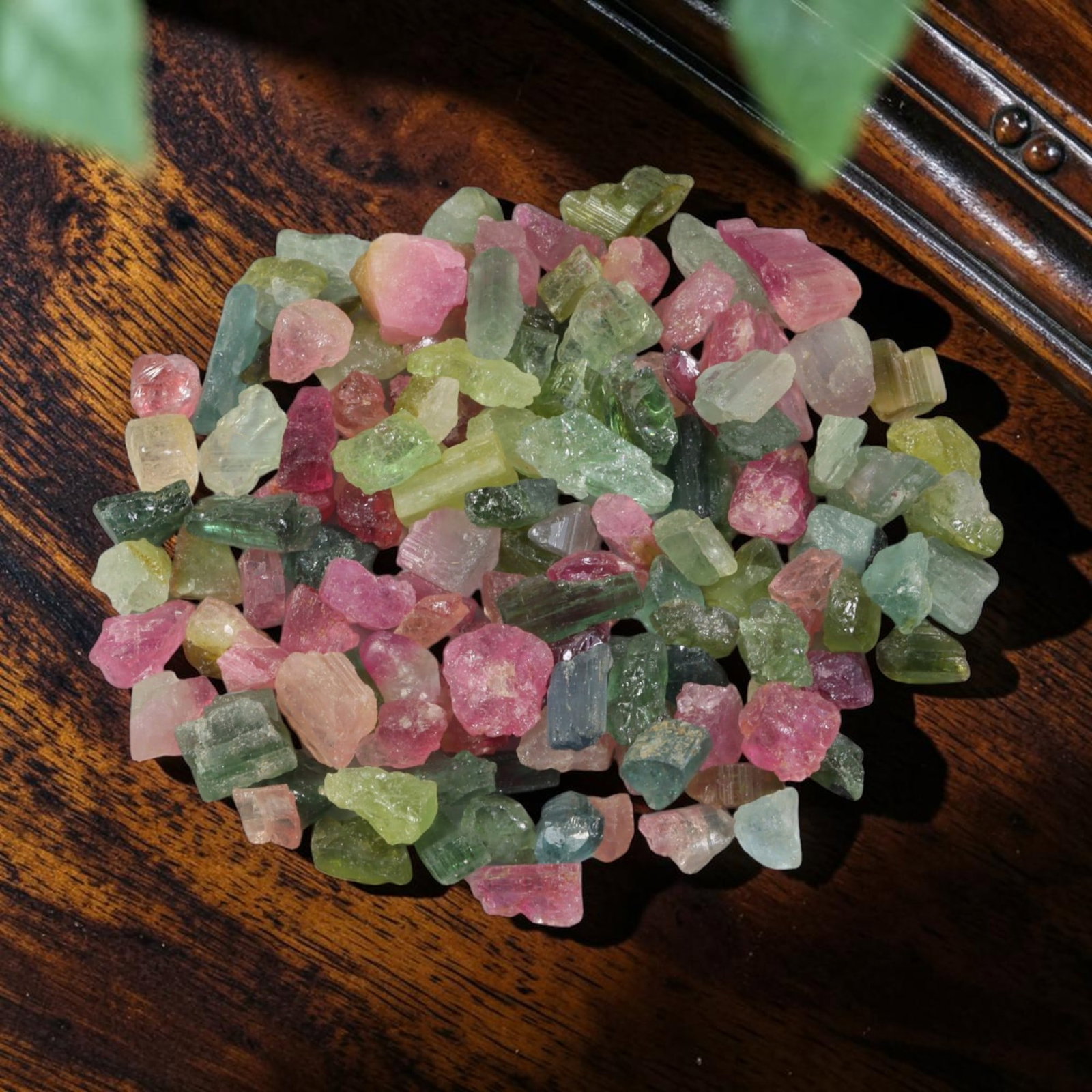 106.66 Carats Natural Multicolor Tourmaline Rough Parcel, 87YH: This assorted parcel of natural multicolor tourmaline rough features a varied palette of vivid pink, grass green, pale yellow, and bi-tonal blended crystalline shades typical of raw tourmaline formati