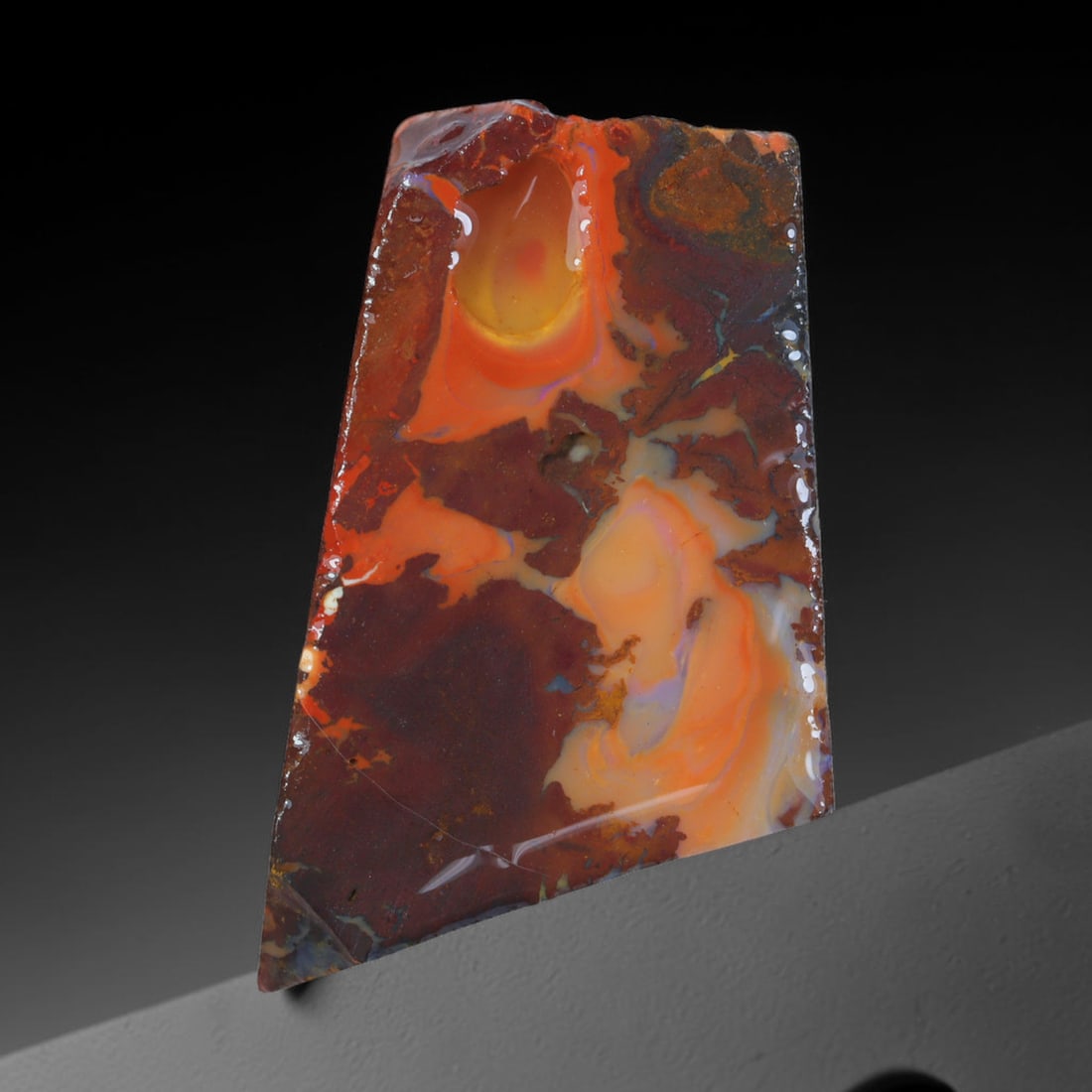 57.70ct Natural Australian Queensland Boulder Opal Sliced Slab Cutting Rough, 92AV: Natural sliced slab rough of Queensland boulder opal cutting grade, featuring rich color ironstone matrix with patterns. The face clearly reveals extensive opal veining and pocket formations running t