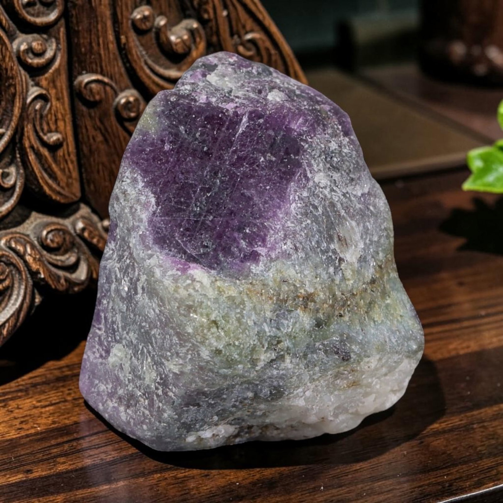 40.3ct Natural Mauritania Ruby Rough (Unheated), 52AT: Natural unheated corundum rough sourced from Mauritanian gem mineral deposits, featuring an irregular broad block form with a defined faceted patch of saturated deep magenta-pink ruby corundum set at 