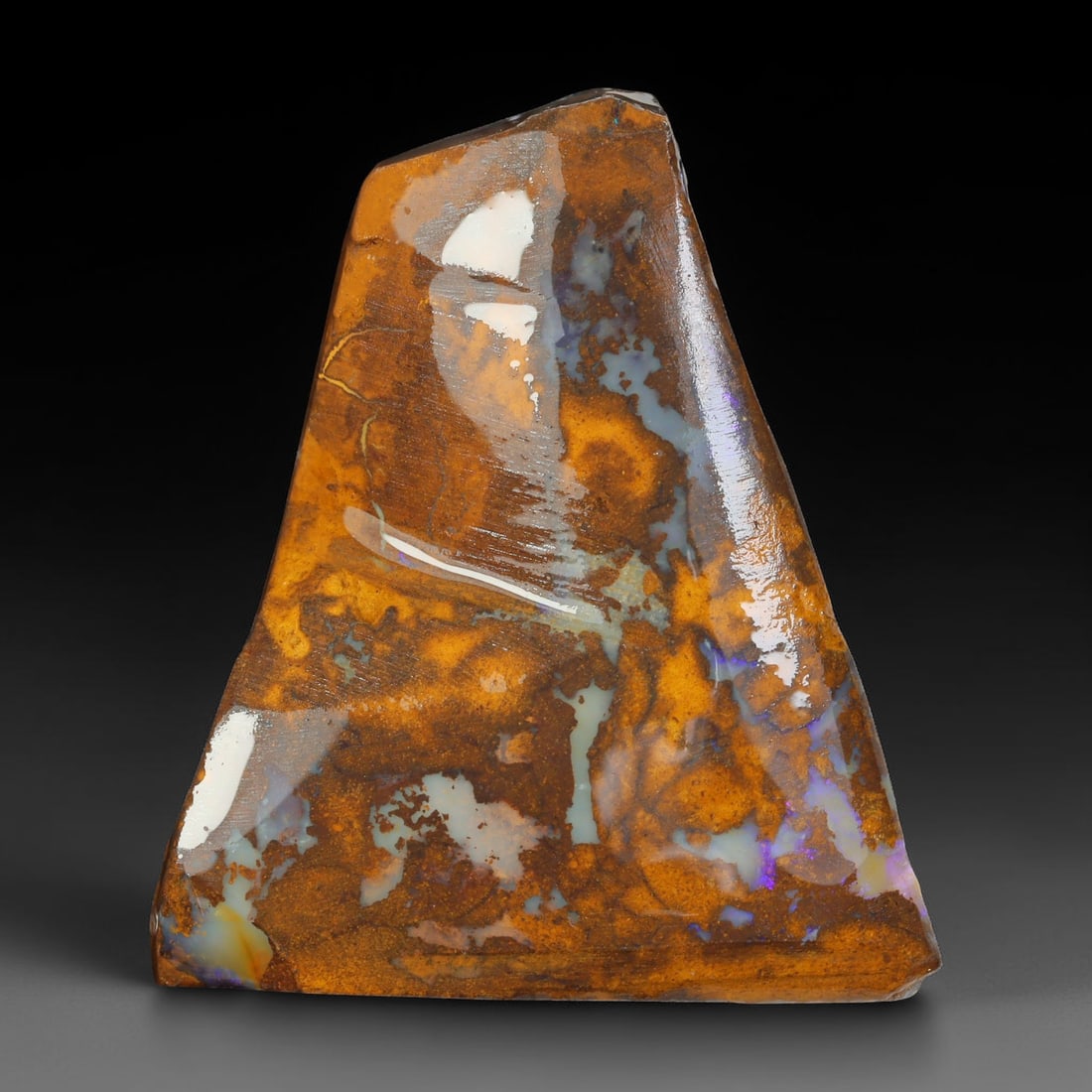 98.12ct Natural Australian Queensland Boulder Opal Sliced Slab Cutting Rough, 57YL: Natural sliced slab rough of Queensland boulder opal cutting grade, featuring rich color ironstone matrix with patterns. The face clearly reveals extensive opal veining and pocket formations running t