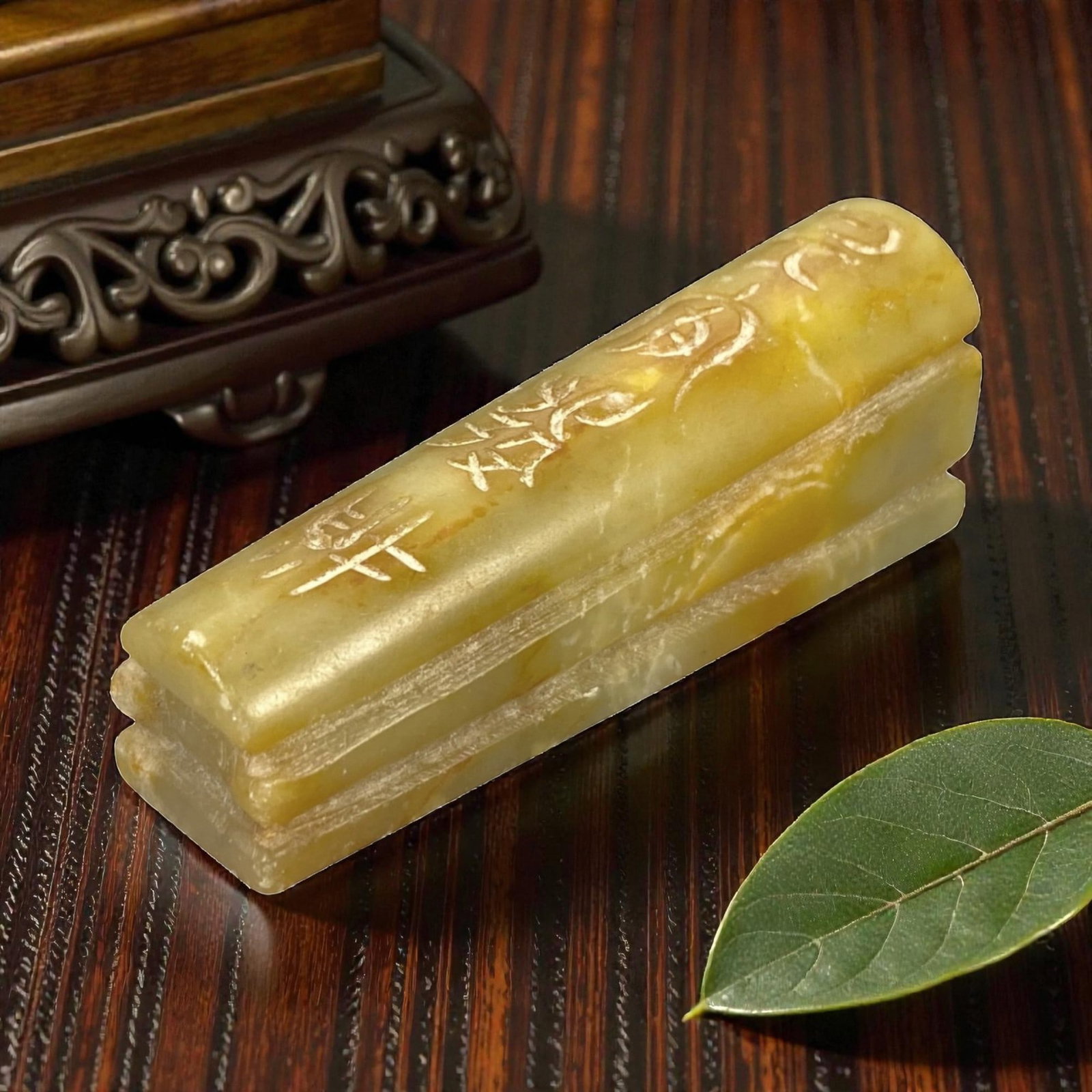 A Chinese Hetian Jade Coffin-Form Amulet, 20th Century, 86ZH: Carved from Hetian jade, this amulet is formed in the shape of a miniature coffin, with a rectangular body and a slightly curved, raised lid. The material exhibits a pale yellowish-green to honey-yell