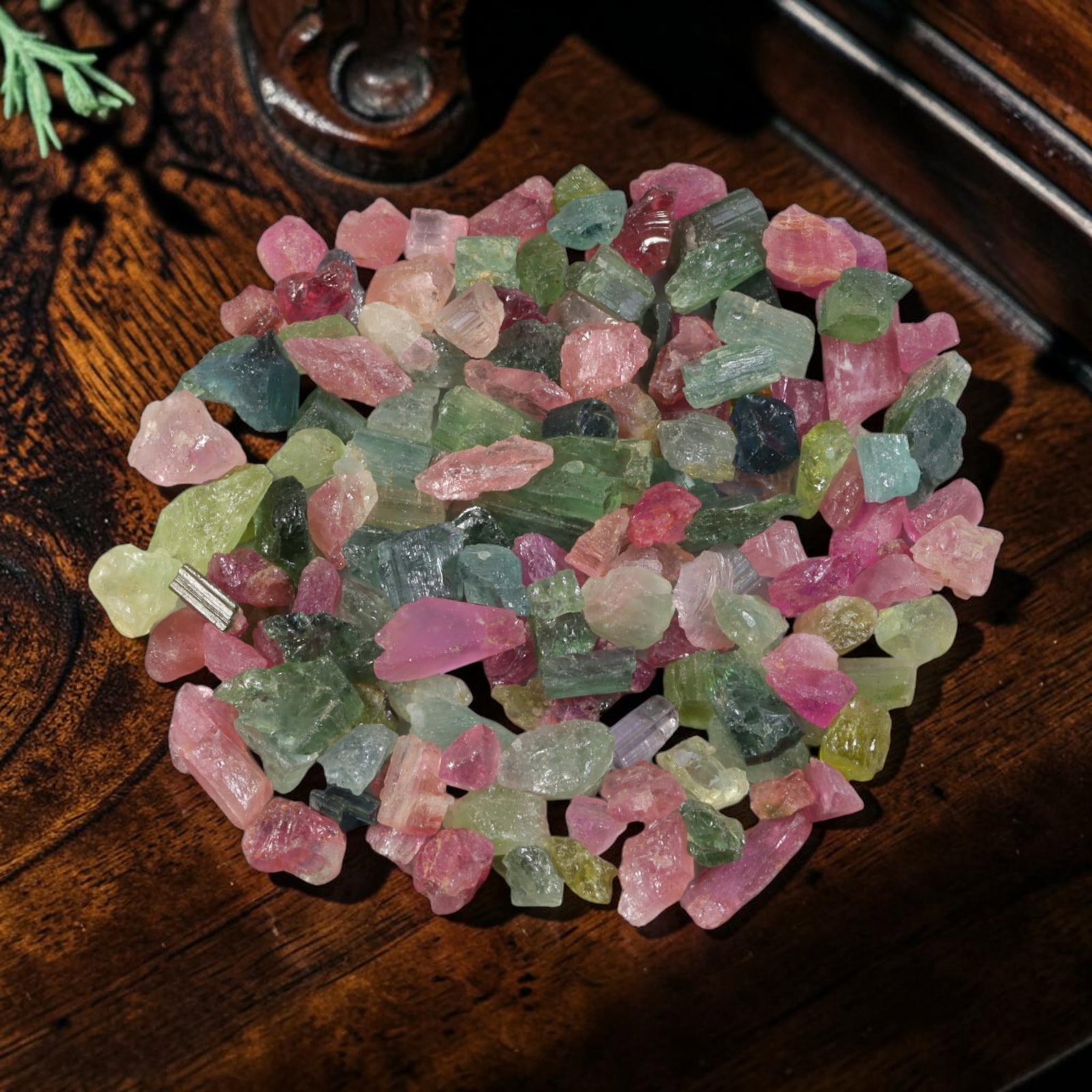 117.38 Carats Natural Multicolor Tourmaline Rough Parcel, 86YH: This assorted parcel of natural multicolor tourmaline rough features a varied palette of vivid pink, grass green, pale yellow, and bi-tonal blended crystalline shades typical of raw tourmaline formati