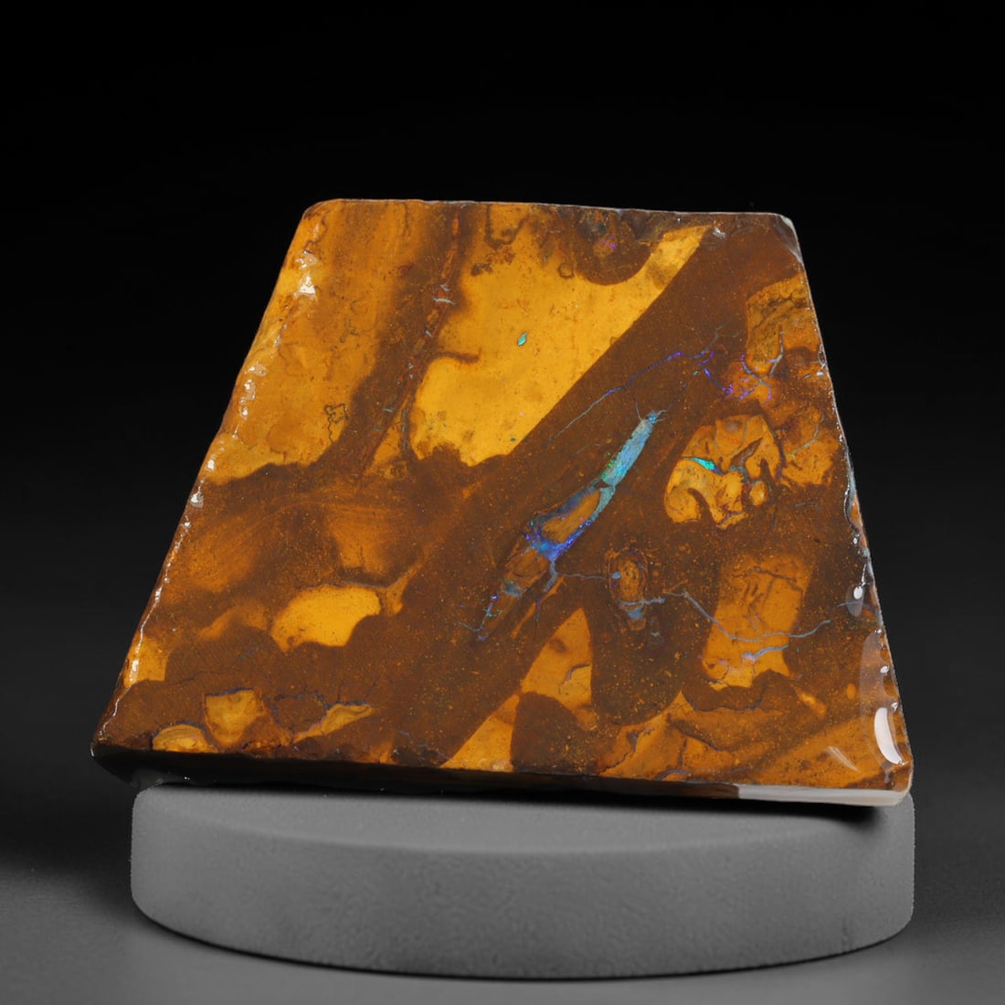 60.89ct Natural Australian Queensland Boulder Opal Sliced Slab Cutting Rough, 95AV: Natural sliced slab rough of Queensland boulder opal cutting grade, featuring rich color ironstone matrix with patterns. The face clearly reveals extensive opal veining and pocket formations running t