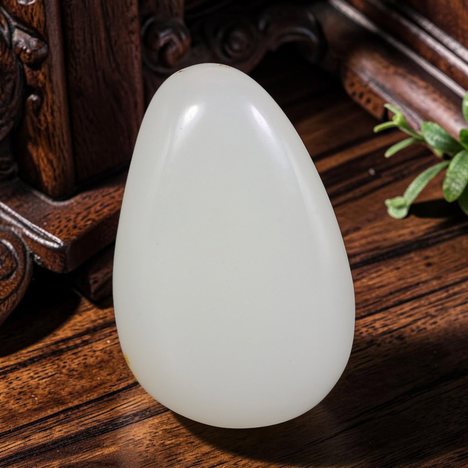 Vintage White Nephrite Jade Pebble - Chinese Wearable Pendant Stone, 65AS: Crafted from solid white nephrite jade pebble, this piece features uniformly hand-polished rounded contours executed in traditional Chinese jade buffing techniques. A clean suspension drill hole is se