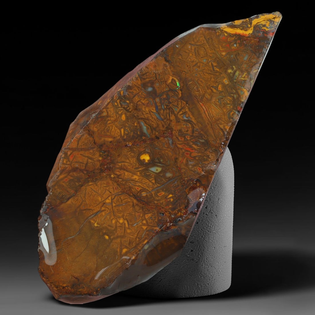 40.33ct Natural Australian Queensland Boulder Opal Sliced Slab Cutting Rough, 25AY: Natural sliced slab rough of Queensland boulder opal cutting grade, featuring rich color ironstone matrix with patterns. The face clearly reveals extensive opal veining and pocket formations running t
