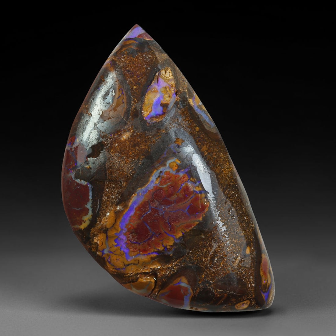 51.74ct Natural Australian Queensland Boulder Opal Sliced Slab Cutting Rough, 62YP: Natural sliced slab rough of Queensland boulder opal cutting grade, featuring rich color ironstone matrix with patterns. The face clearly reveals extensive opal veining and pocket formations running t