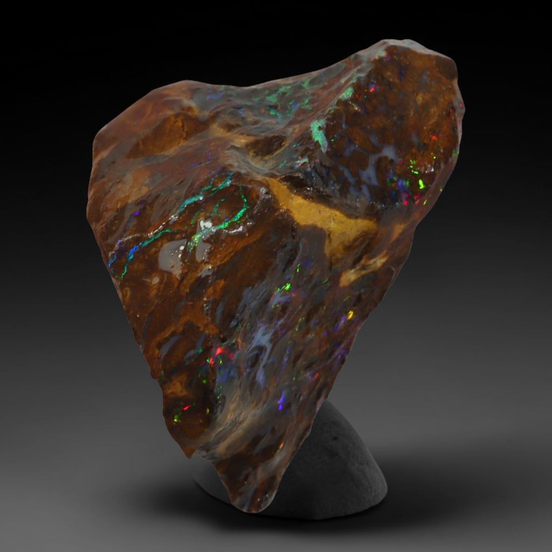 21.67ct Natural Australian Queensland Boulder Opal Sliced Slab Cutting Rough, 52AY: Natural sliced slab rough of Queensland boulder opal cutting grade, featuring rich color ironstone matrix with patterns. The face clearly reveals extensive opal veining and pocket formations running t