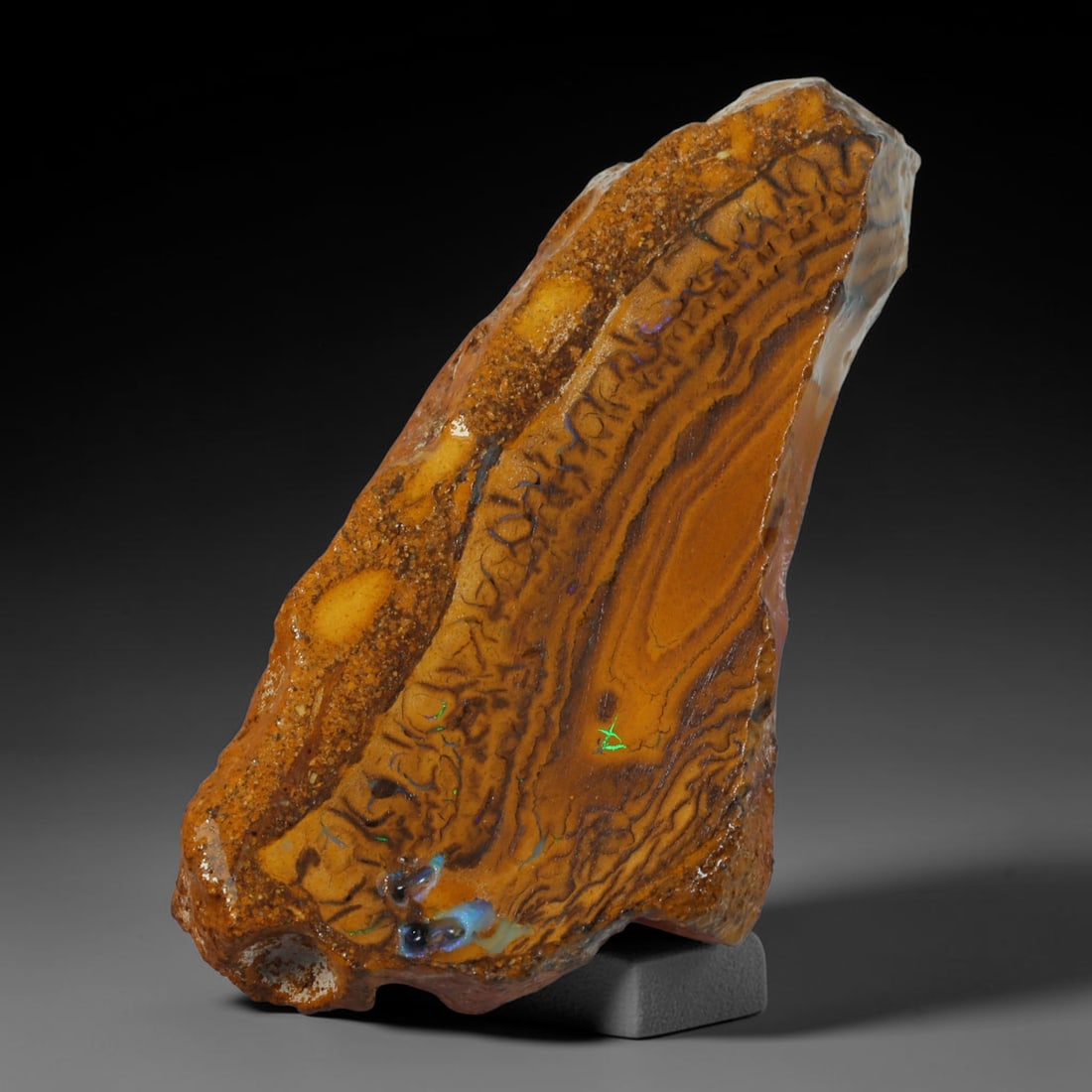 38.36ct Natural Australian Queensland Boulder Opal Sliced Slab Cutting Rough, 23AY: Natural sliced slab rough of Queensland boulder opal cutting grade, featuring rich color ironstone matrix with patterns. The face clearly reveals extensive opal veining and pocket formations running t