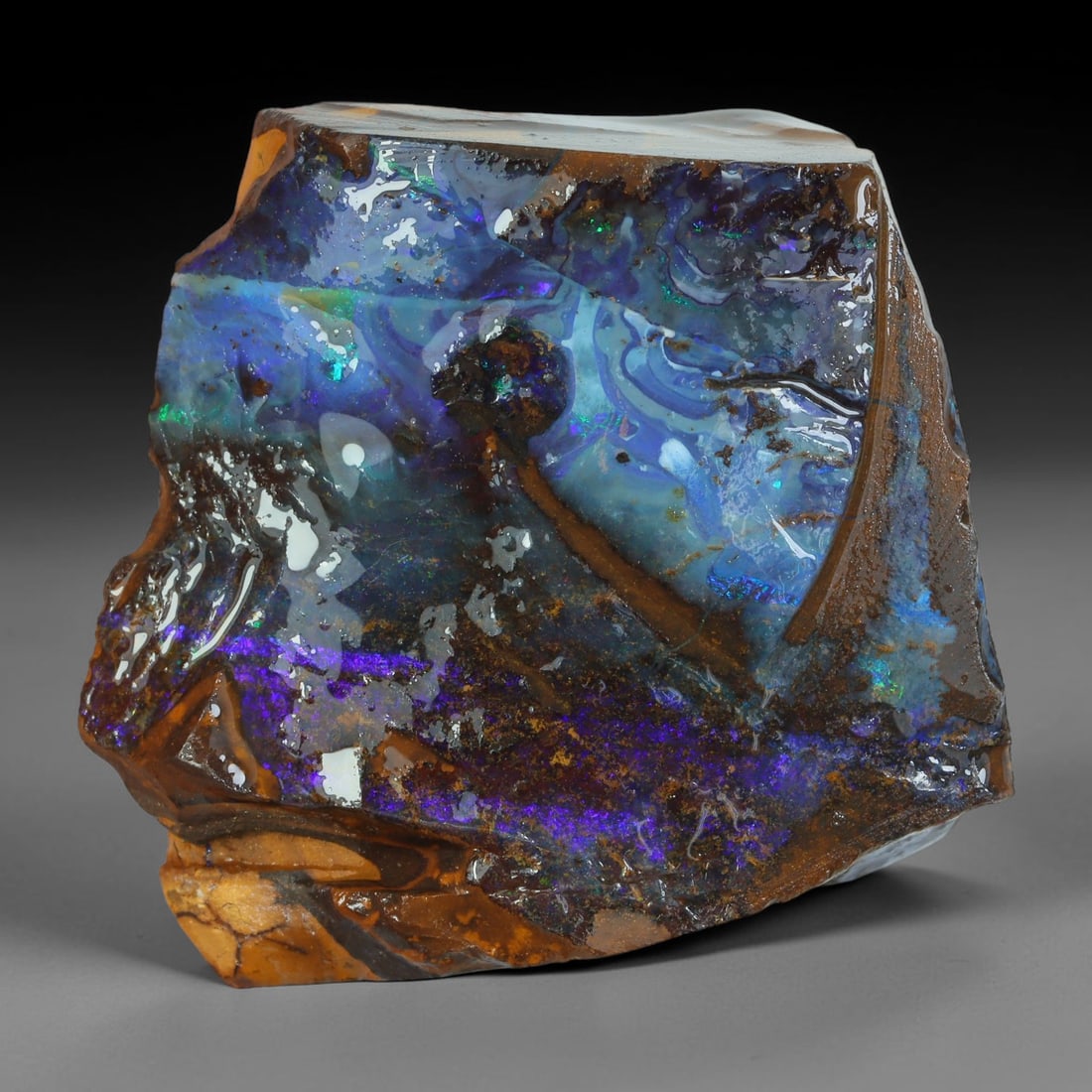 125.56ct Natural Australian Queensland Boulder Opal Sliced Slab Cutting Rough, 28YP: Natural sliced slab rough of Queensland boulder opal cutting grade, featuring rich color ironstone matrix with patterns. The face clearly reveals extensive opal veining and pocket formations running t