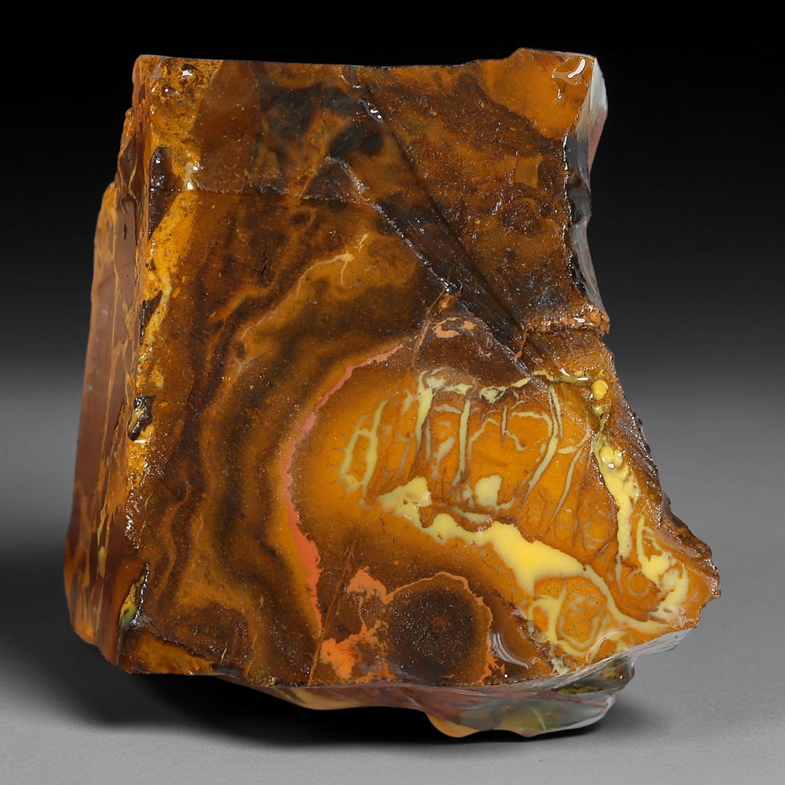 82.70ct Natural Australian Queensland Boulder Opal Sliced Slab Cutting Rough, 95YP: Natural sliced slab rough of Queensland boulder opal cutting grade, featuring rich color ironstone matrix with patterns. The face clearly reveals extensive opal veining and pocket formations running t